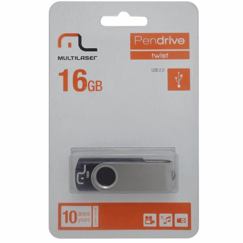 Pen Drive 16 GB Twist  Preto USB 2.0 - Multilaser  PD588