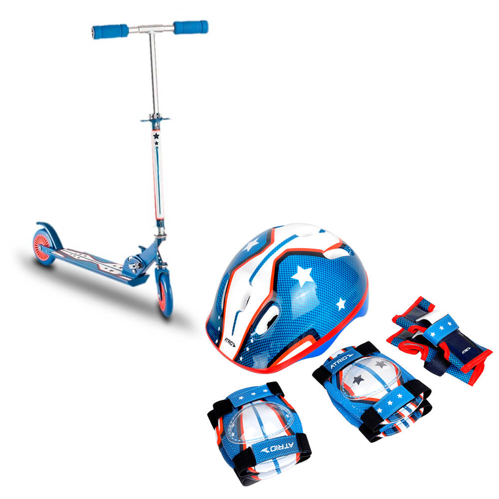 Kit de Proteção Infantil Masculino ES104 + Patinete 2 rodas Masculino ES108
