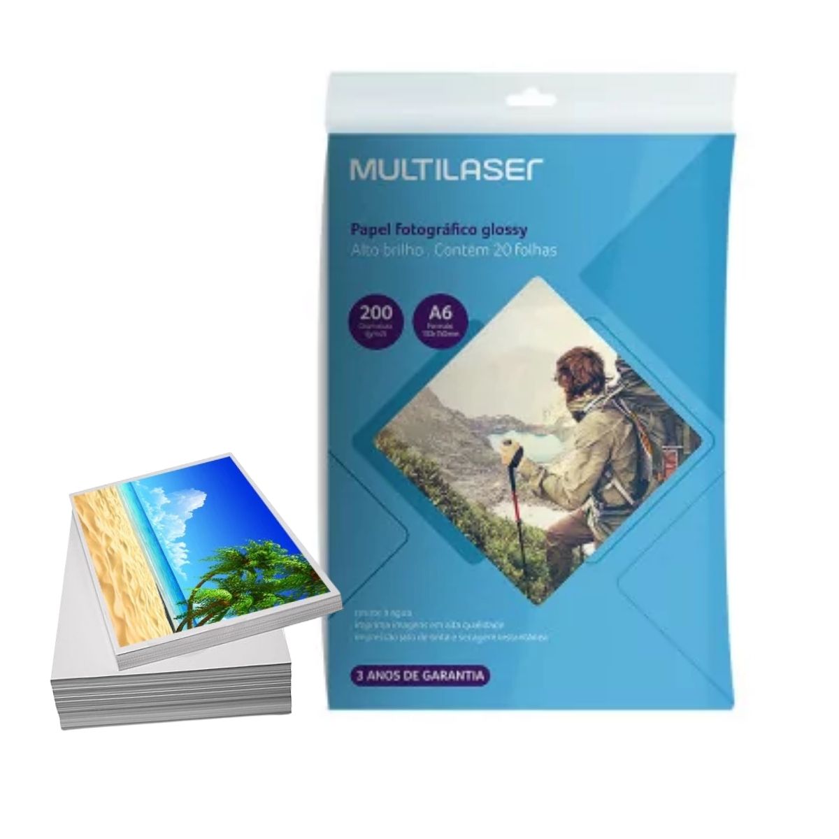 Papel de Foto Especial Photo Paper Glossy 10x15 200g (20 fls) PE010 - Multilaser