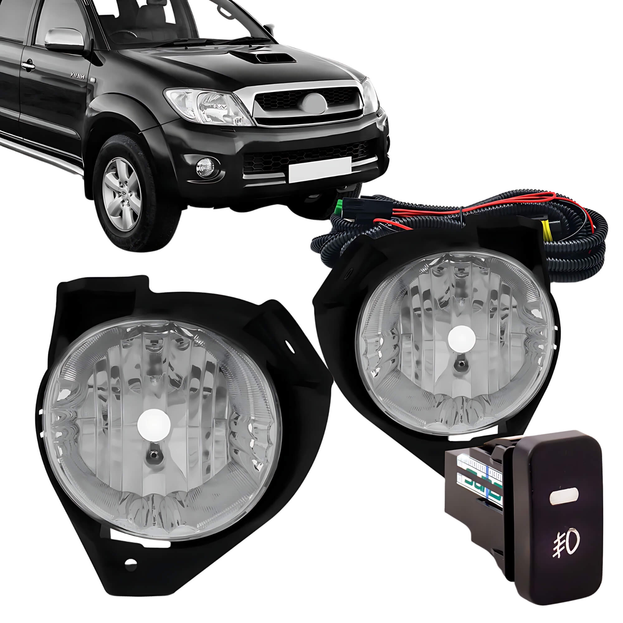 Kit Farol de Milha Toyota Hilux 2009 a 2011 com Botão Modelo Original Suns - FGS0505TA