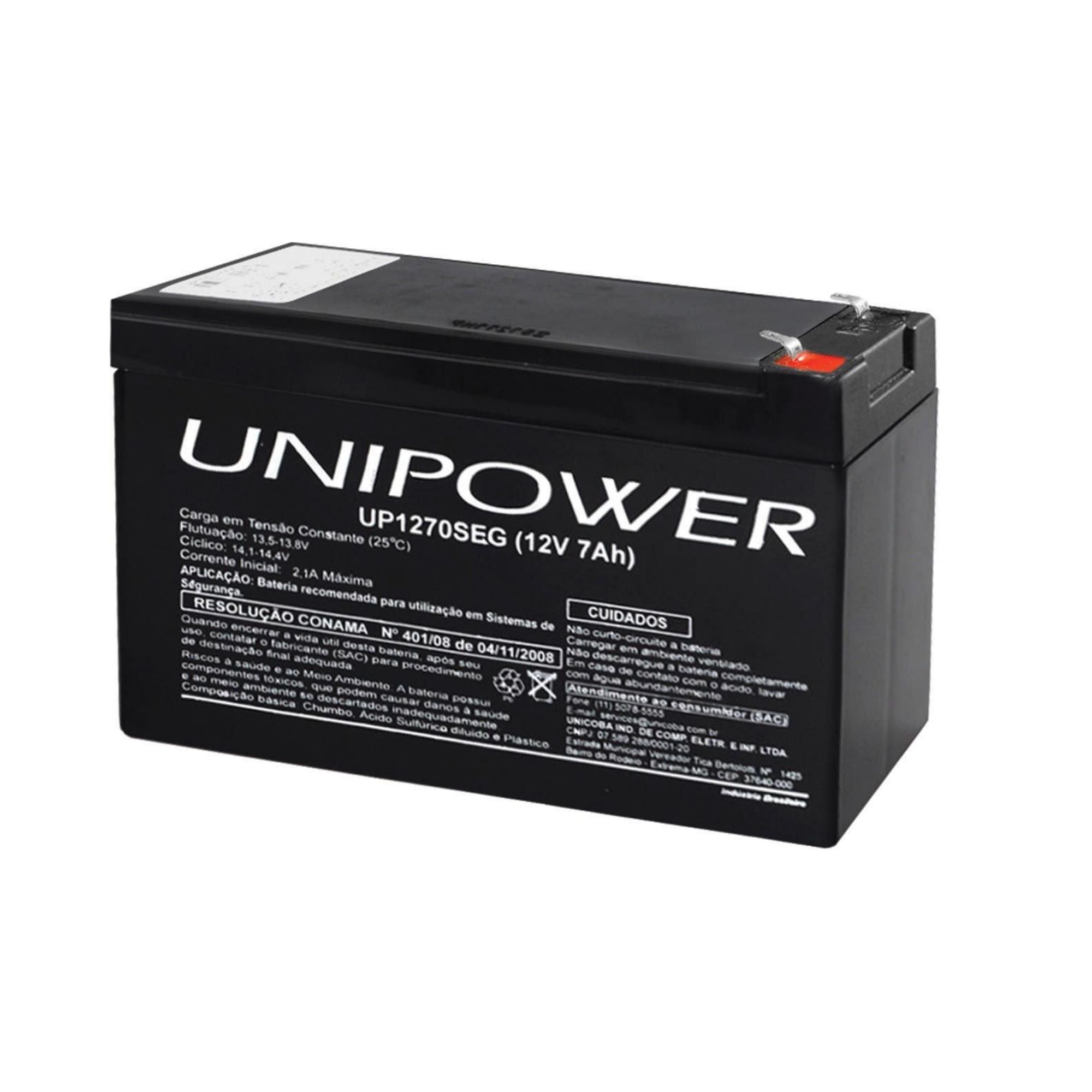 Bateria para Nobreak Interna Selada 12V 7,0AH UP1270SEG - Unipower