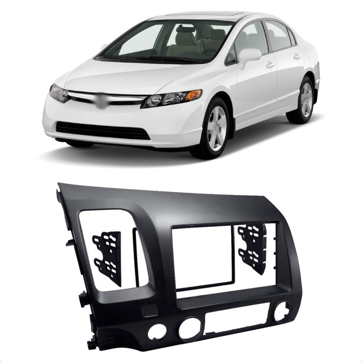 Moldura 2 Din Honda New Civic 2007 a 2011 Simple/Double Grafite JP/CH EPX 203