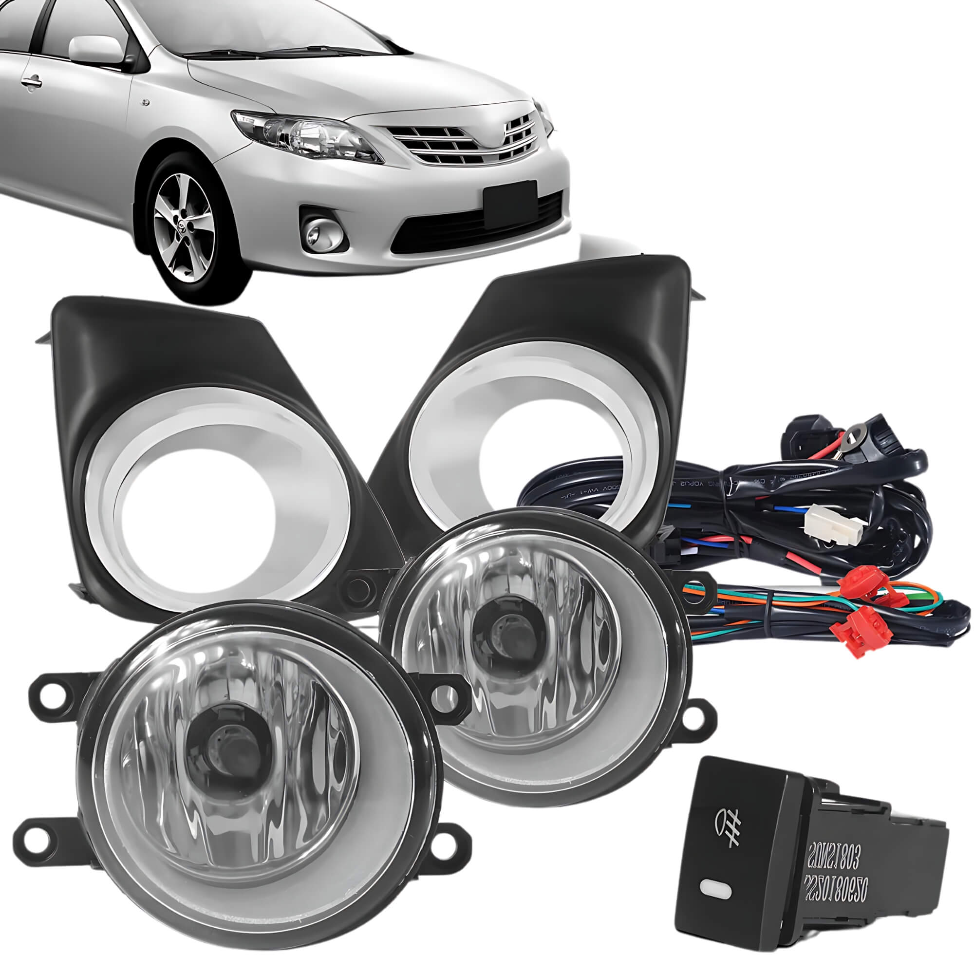 Kit Farol de Milha Toyota Corolla 2012 a 2014 com Molduras e Botão Modelo Original Suns - FGS0501TA