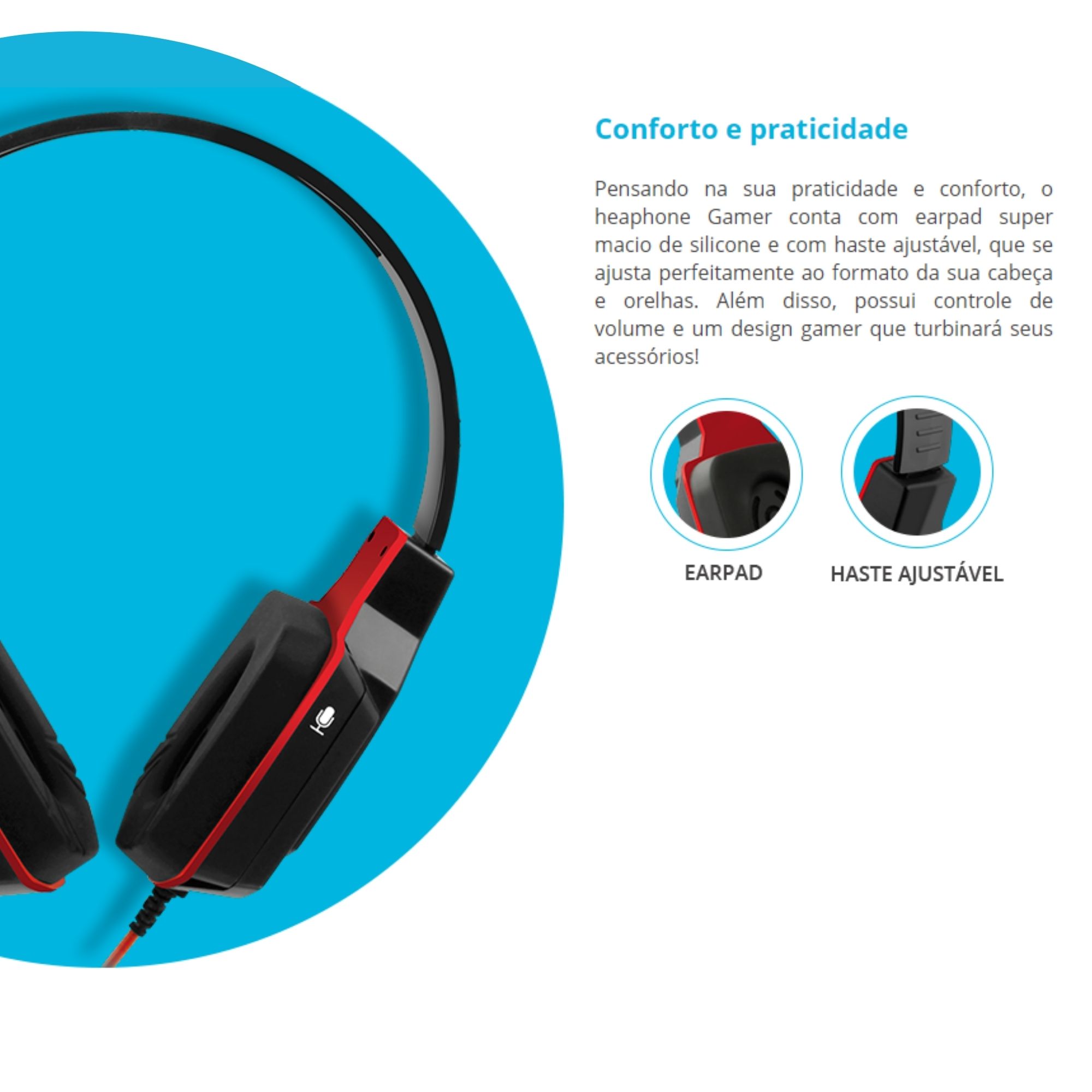 Fone Ouvido Headset Com Microfone Gamer P2 Preto/Vermelho Ph073 Multilaser