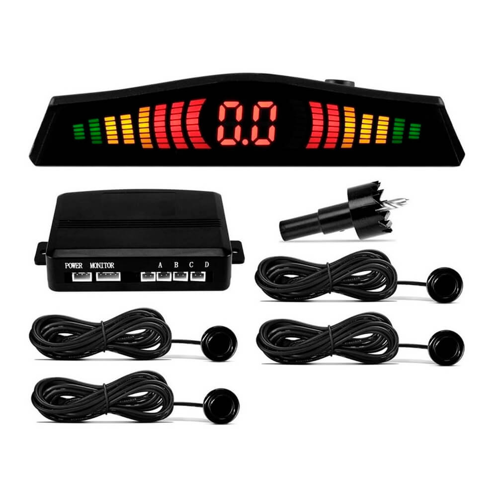 Sensor de Estacionamento Automotivo para Carro Universal 4 sensores e display Preto SE185B