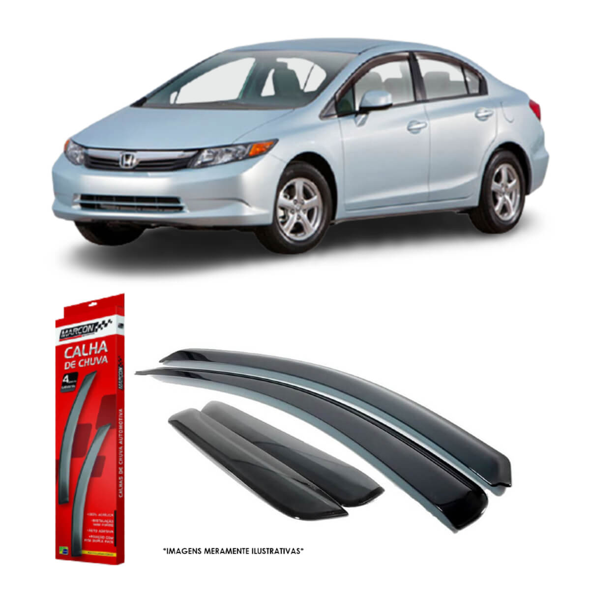 Calha de Chuva Honda New Civic 2012 até 2016 4 Portas Marçon - HO-196
