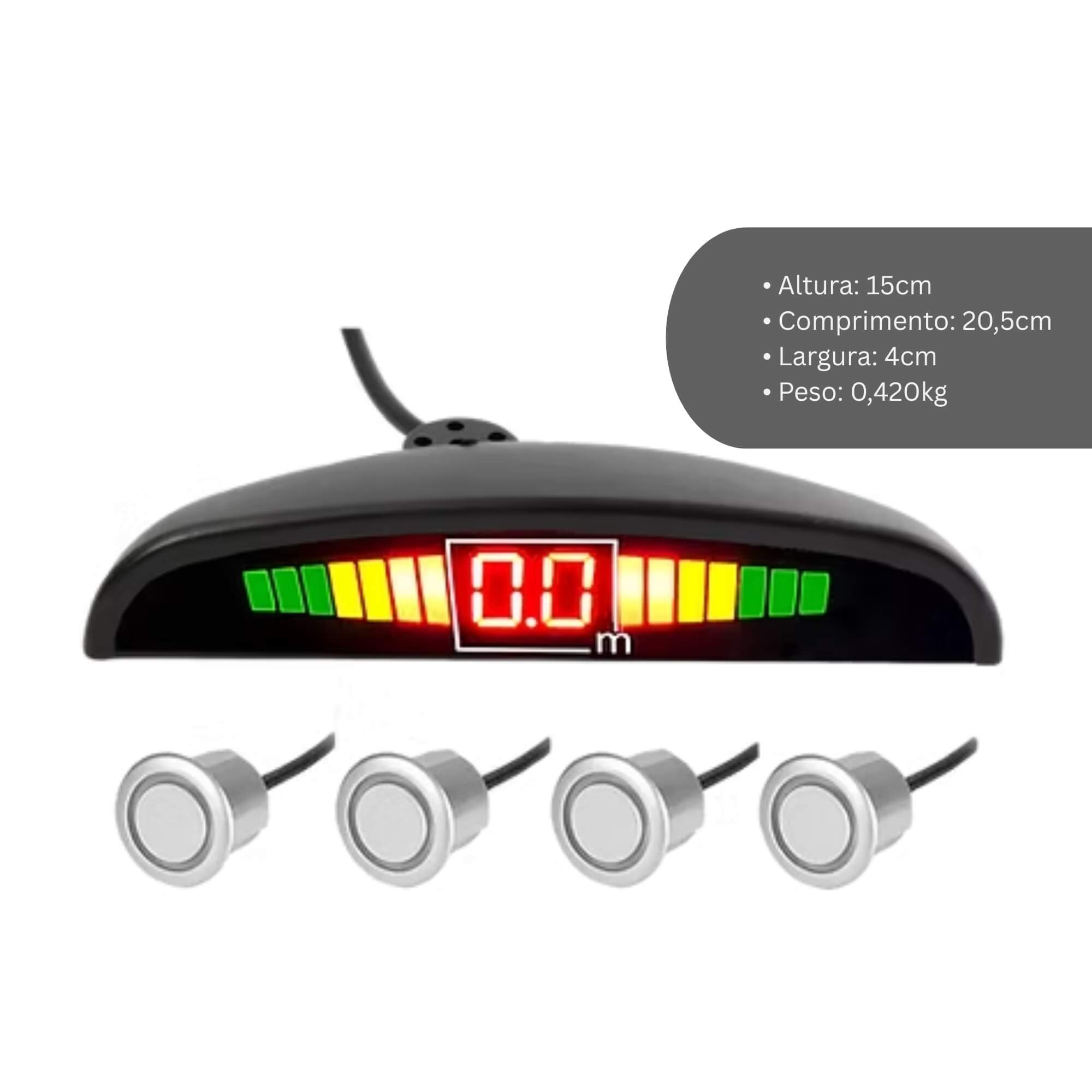 Sensor de Estacionamento 4 Pontos com Display Prata SE185S H-Tech