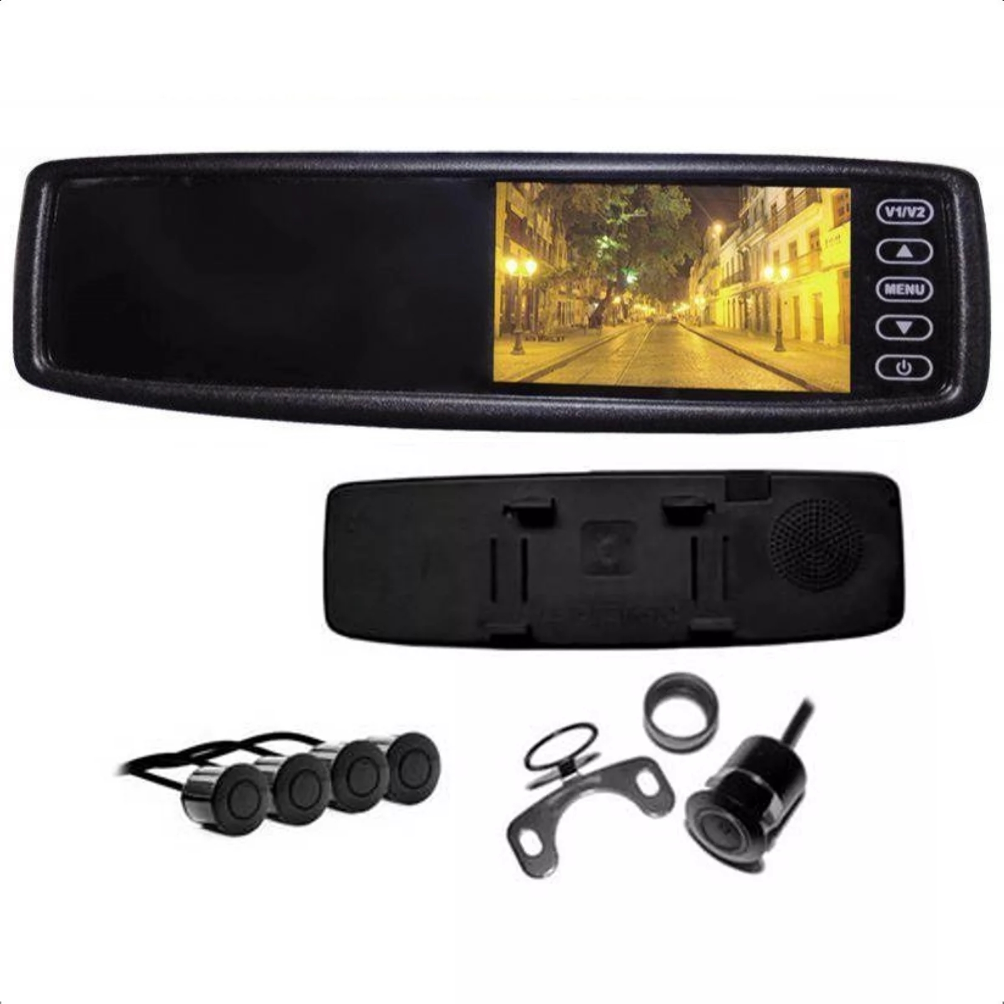 Sensor de Estacionamento Automotivo para Carro Orbe Com GPS Embutido e Câmera 4 Sensores Preto