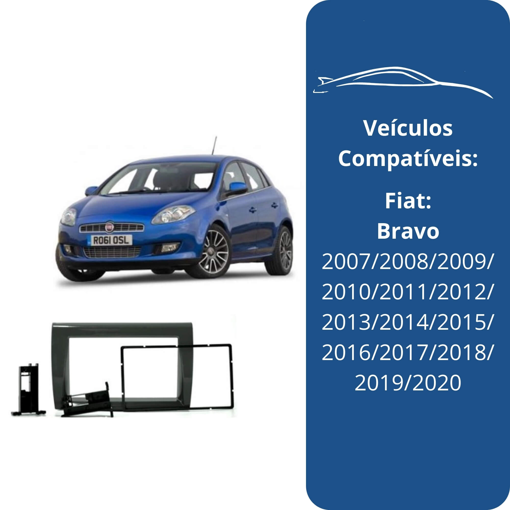 Moldura 2 Din Fiat Bravo 2007 até 2020 JP CH Grafite EPX 041