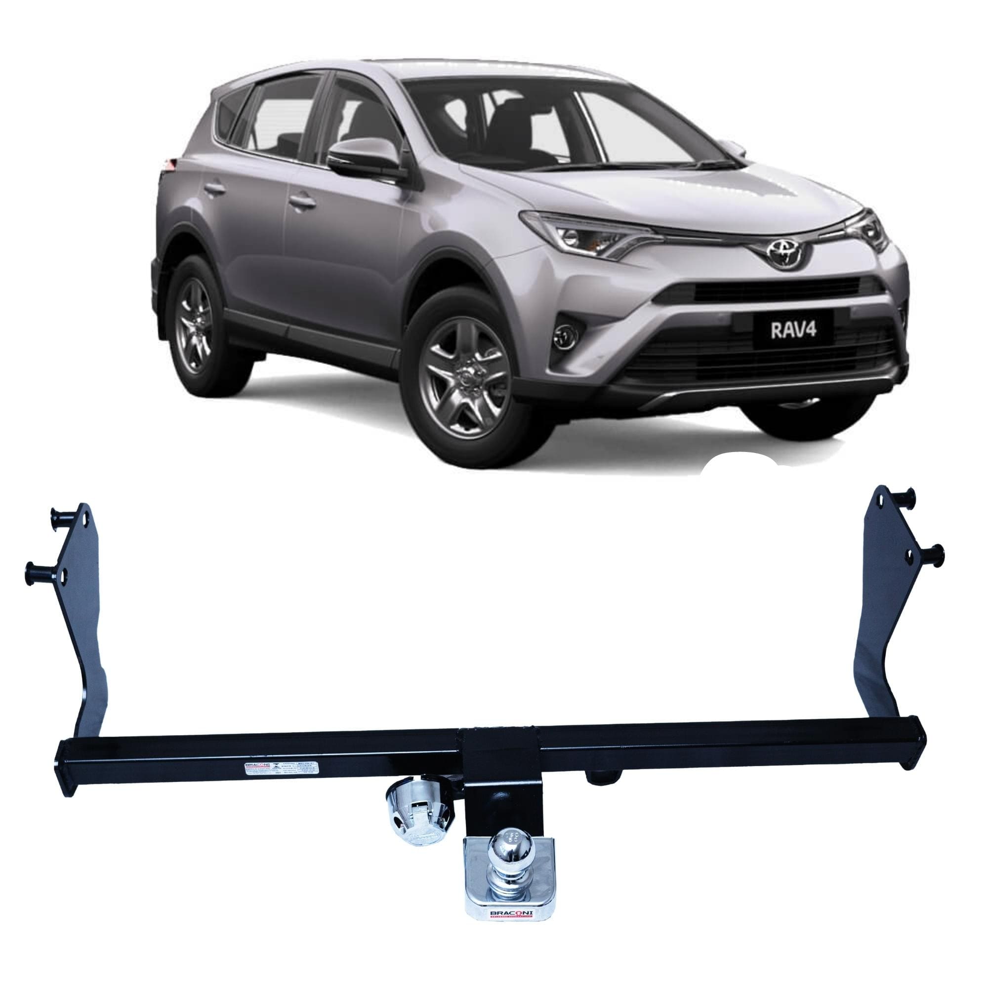Engate New Rav4 2013-2017 Sem Furar c/ Bola Cromada Tração 600kg Modelo Fixo Braconi - BRCIM121