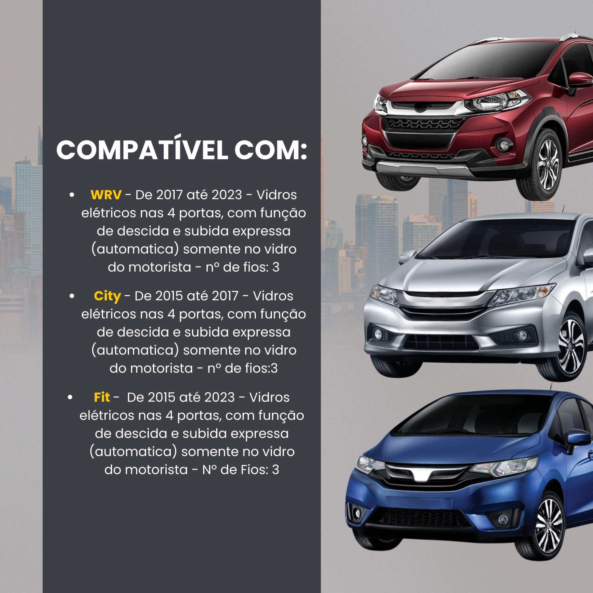 Módulo Automação de Vidros Elétricos compatível com WRV/City/Fit Tury - PRO4.20CE