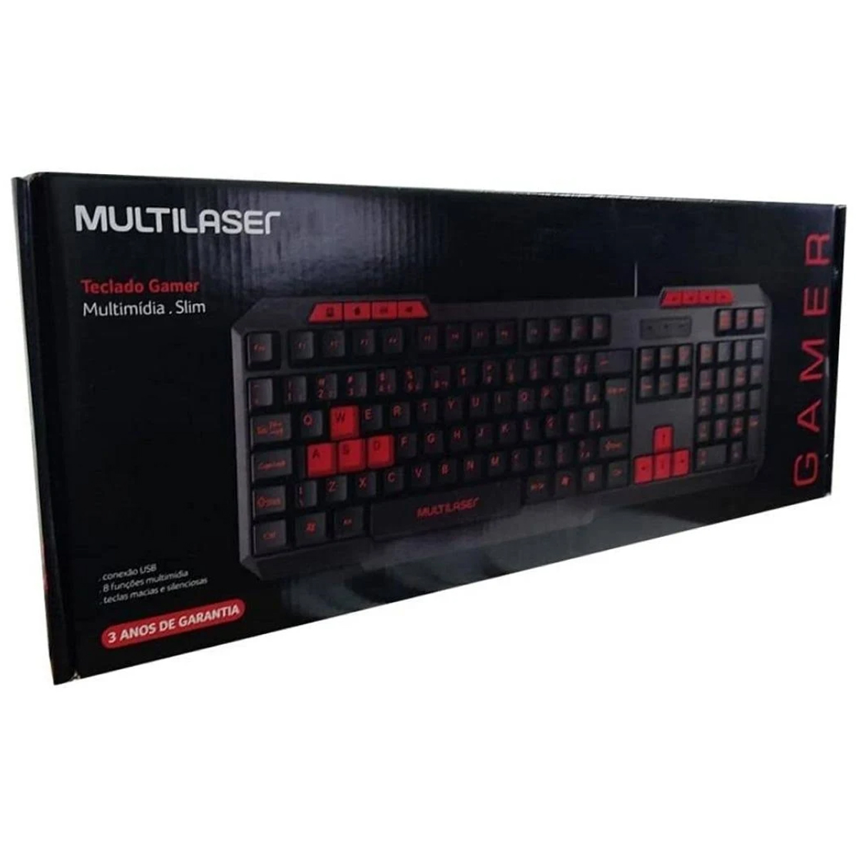 Teclado Gamer Com Hotkeys Multimídia Teclas Silenciosas Red USB Preto e Vermelho TC160 Multilaser