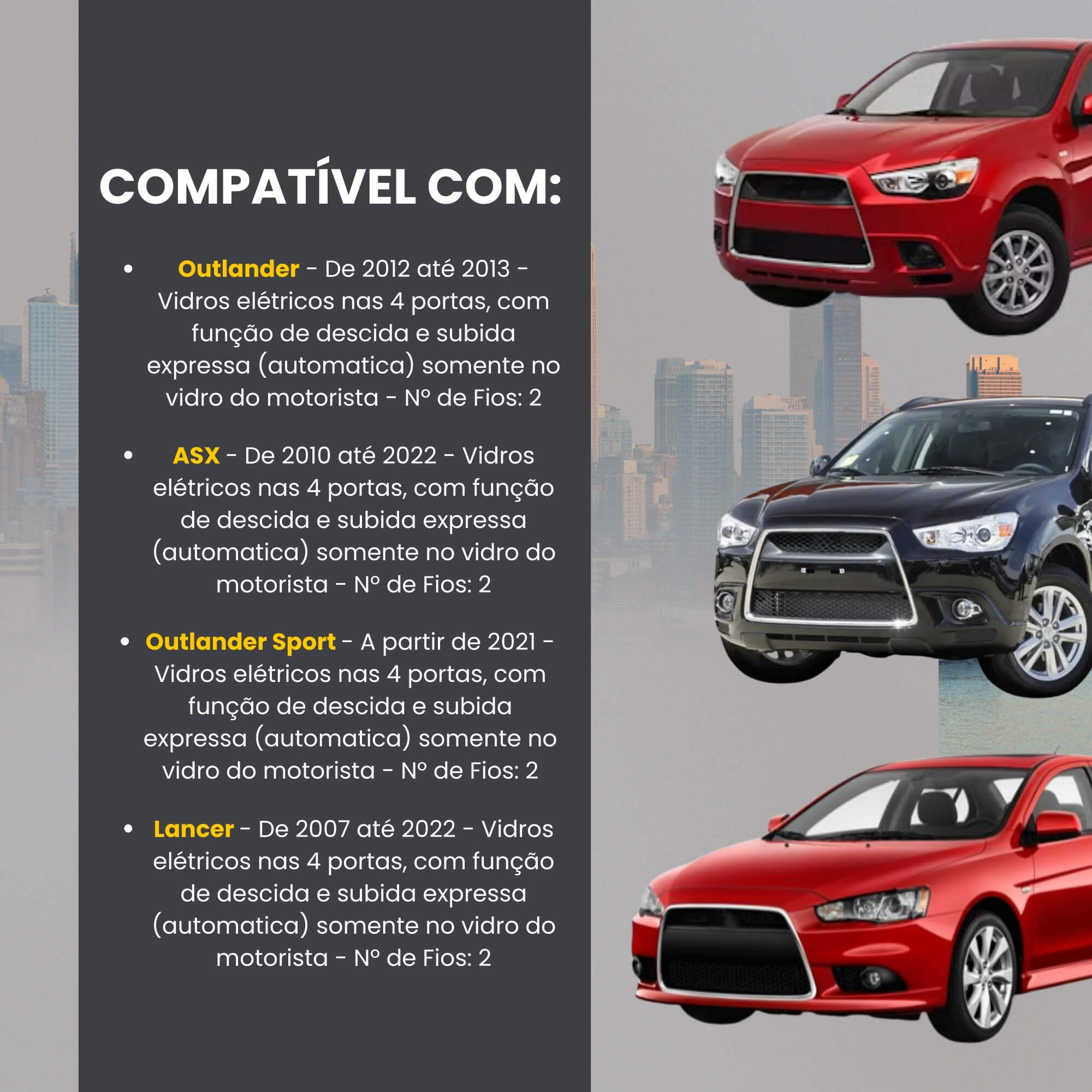 Módulo Automação de Vidros Elétricos compatível com Outlander/ASX/Lancer Tury - PRO 4.43 AE