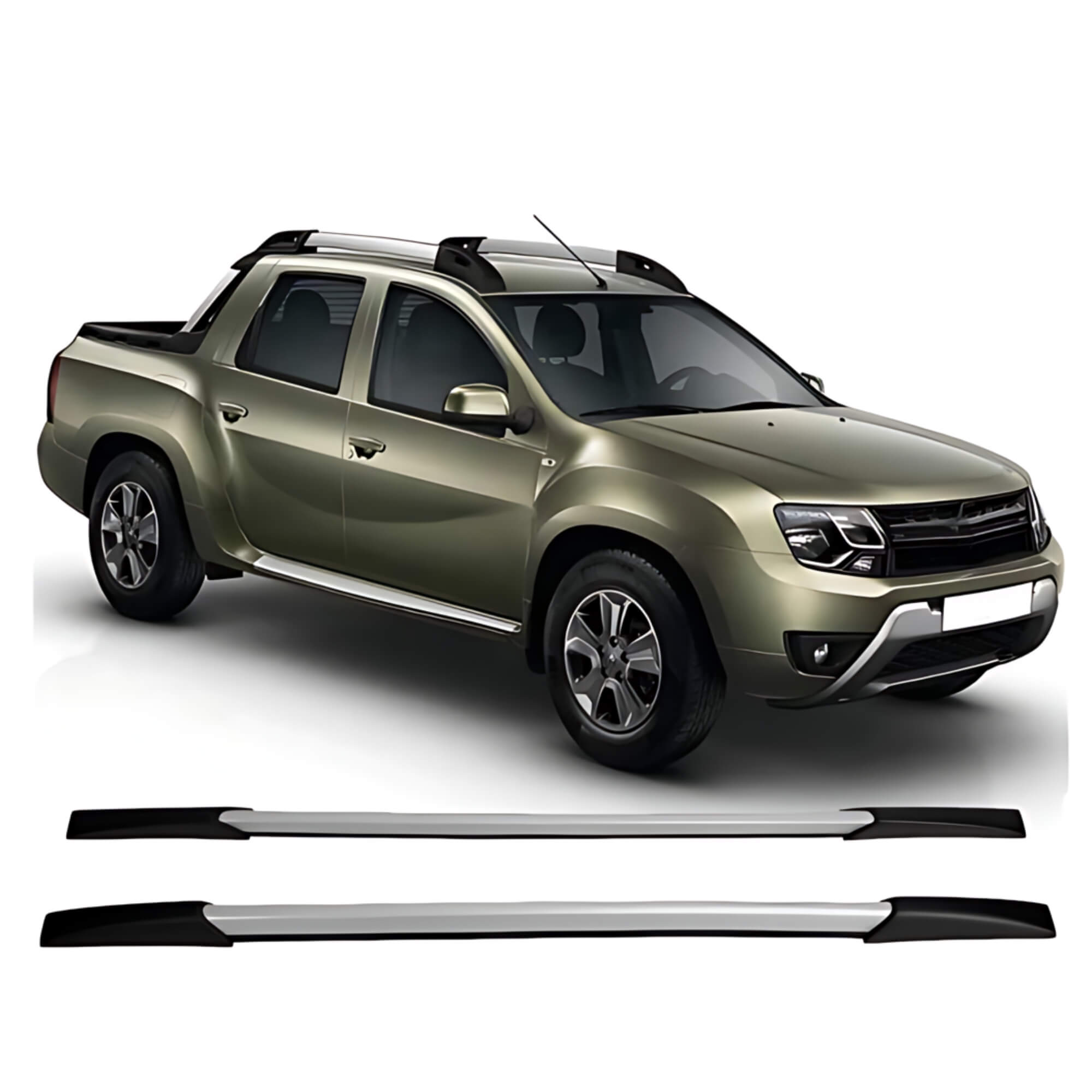 Longarina Universal Veículos Cabine Dupla Preta e Prata 1,54m Rack de Teto Decorativa TG Poli - 5036
