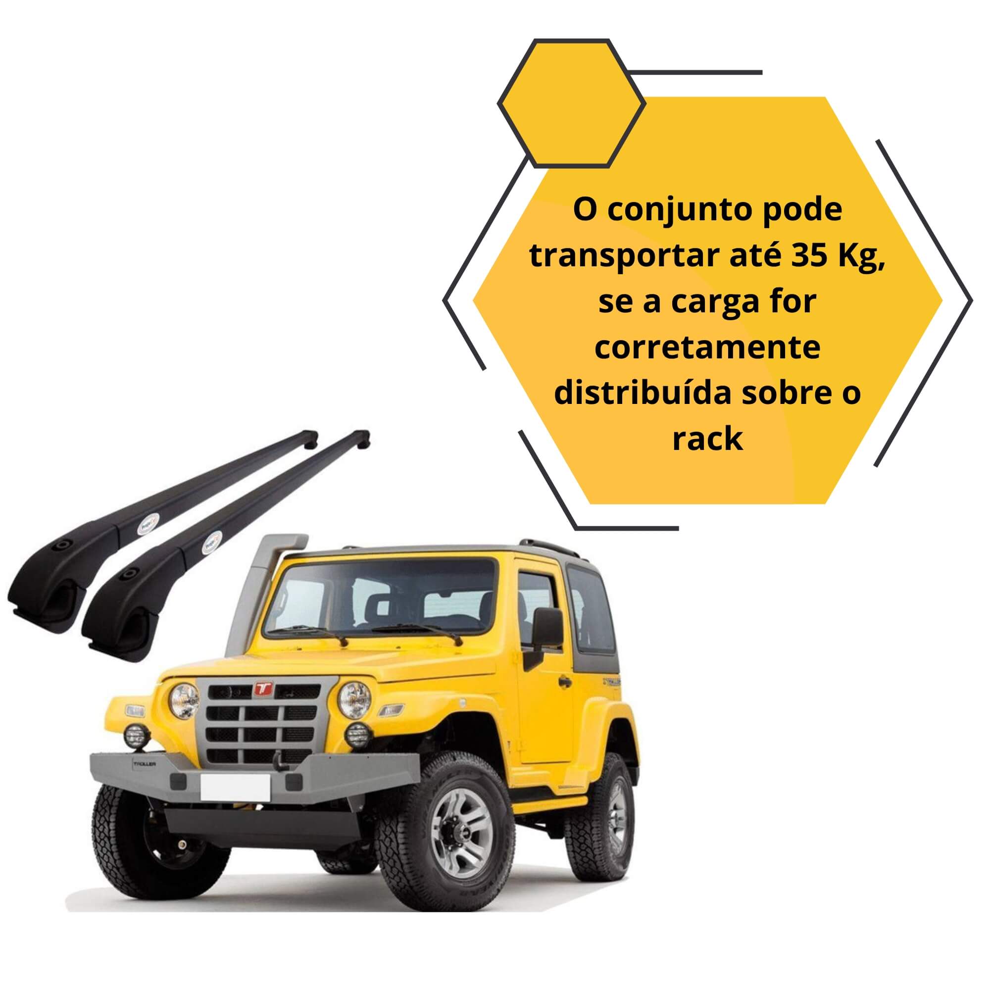 Travessa Teto Troller T4 Preta Fina (par) Projecar - TR-701