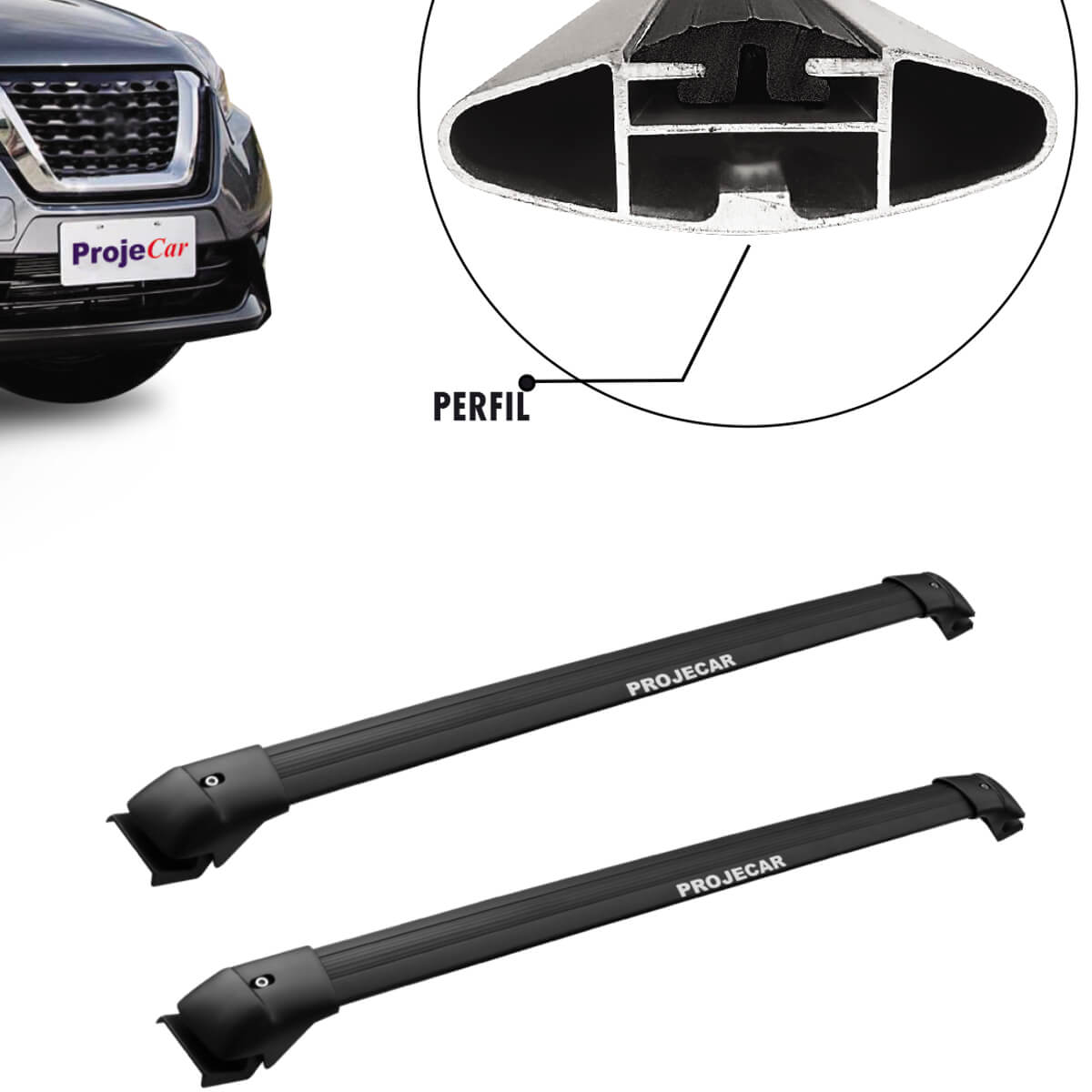 Travessa Transversal Teto Duster / Duster Oroch 2016 até 2022 Larga Preta Projecar - RN-4016
