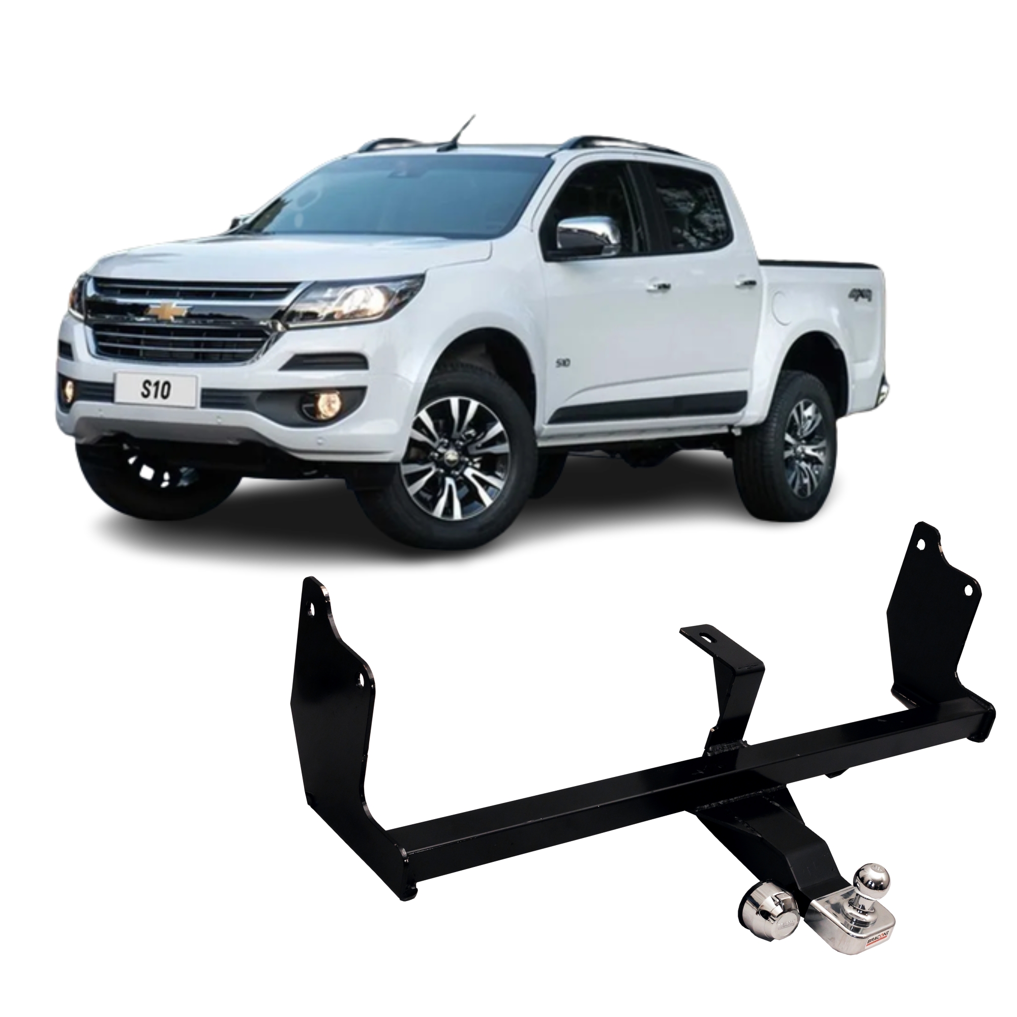 Engate S-10 2012 até 2020 Tração 1500kg, Bola Cromada 50mm Cromada Braconi GM-69