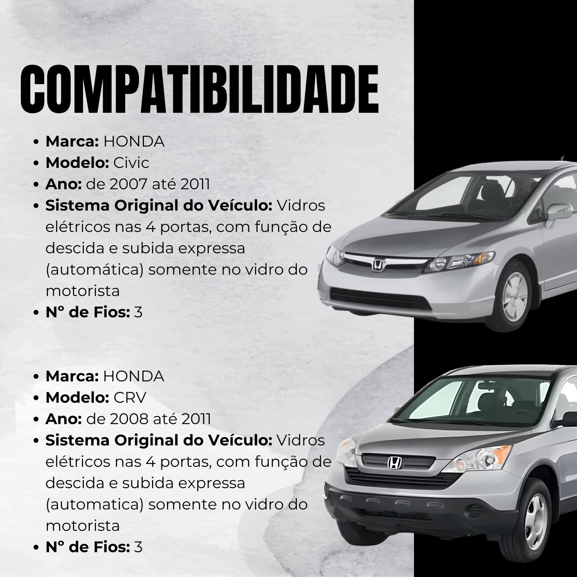 Módulo Automação Vidro Elétrico Carro Honda Civic 2007 a 2011 e CRV 2008 a 2011 Tury - PRO 4.23A