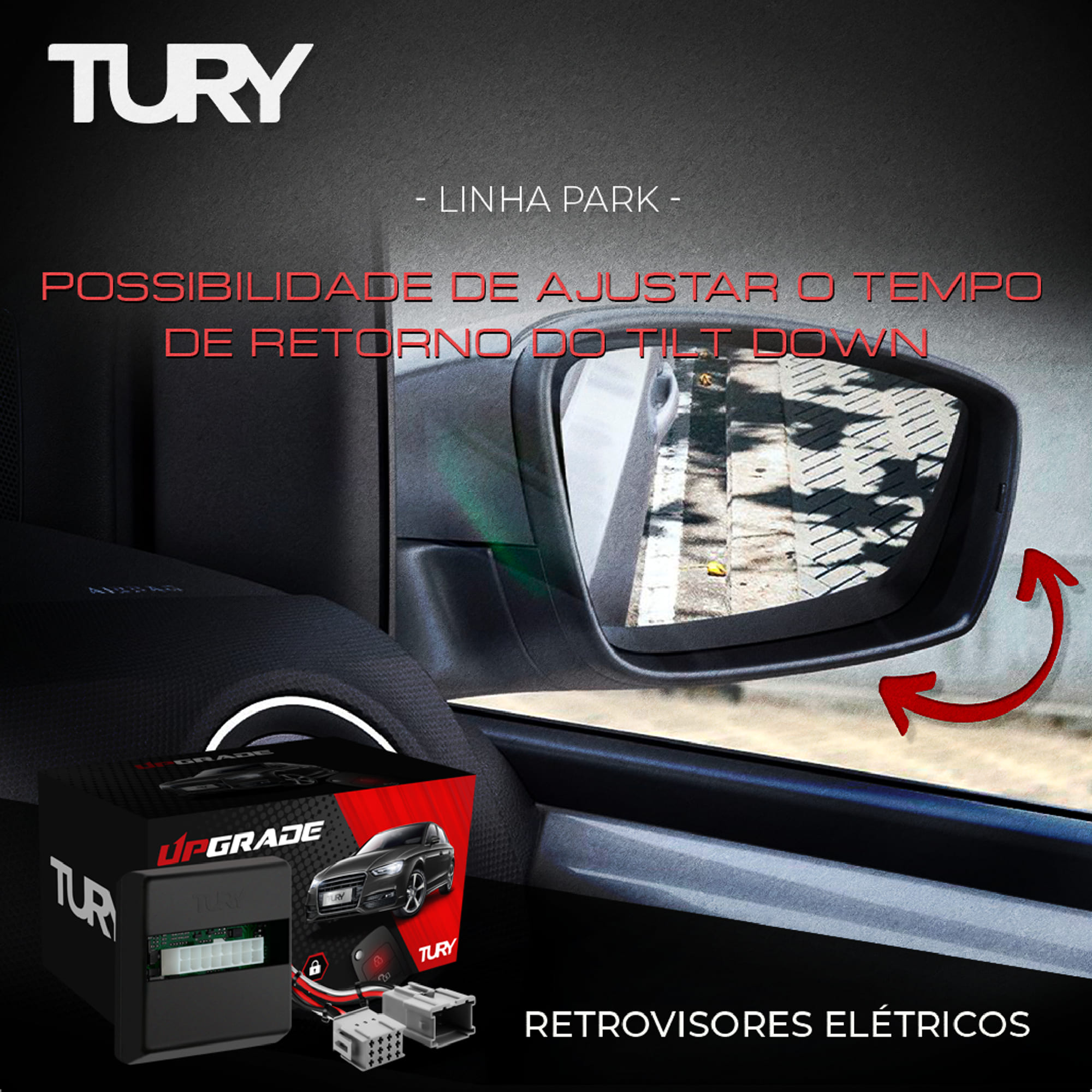 Módulo Retrovisor Elétrico Tilt Down Automotivo Kicks 2016 Versa 2021 em diante Tury PARK1.2.6CC