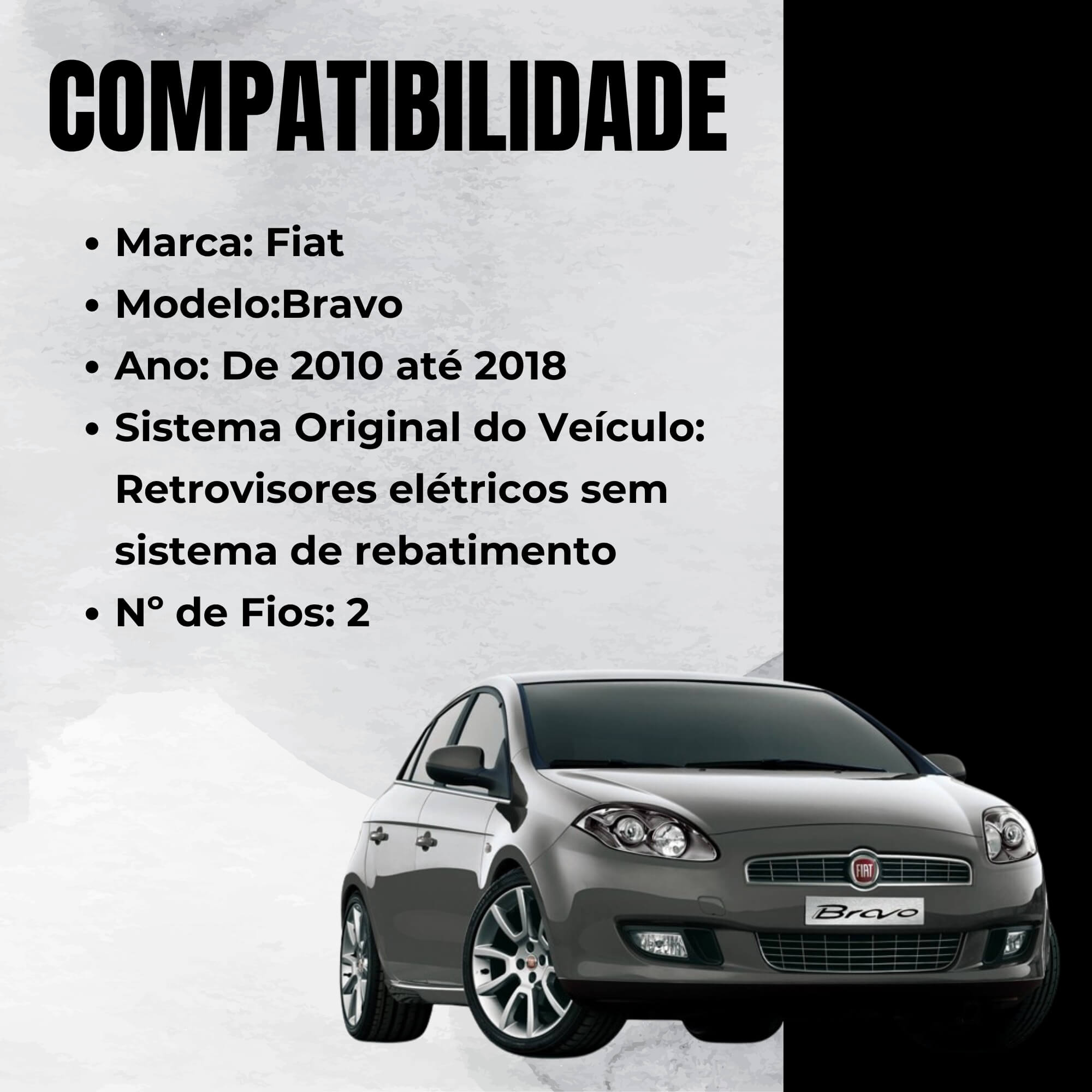 Módulo Retrovisor com Tilt Down para carro Fiat Bravo de 2010 a 2018 Tury - PARK1.2.6AB