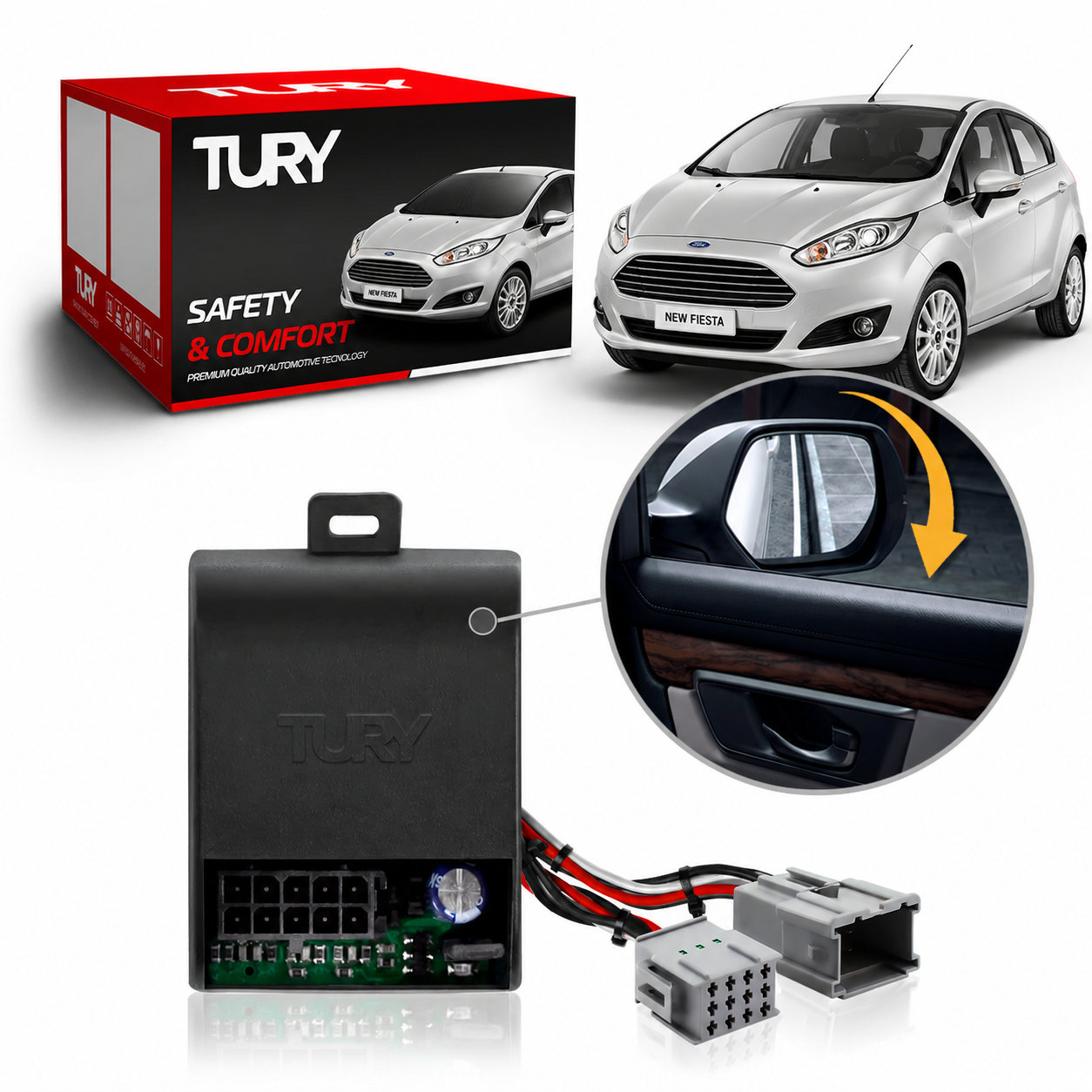 Modulo de Retrovisor Tury PARK1.51.2AC com Tilt Down - New Fiesta 11/...