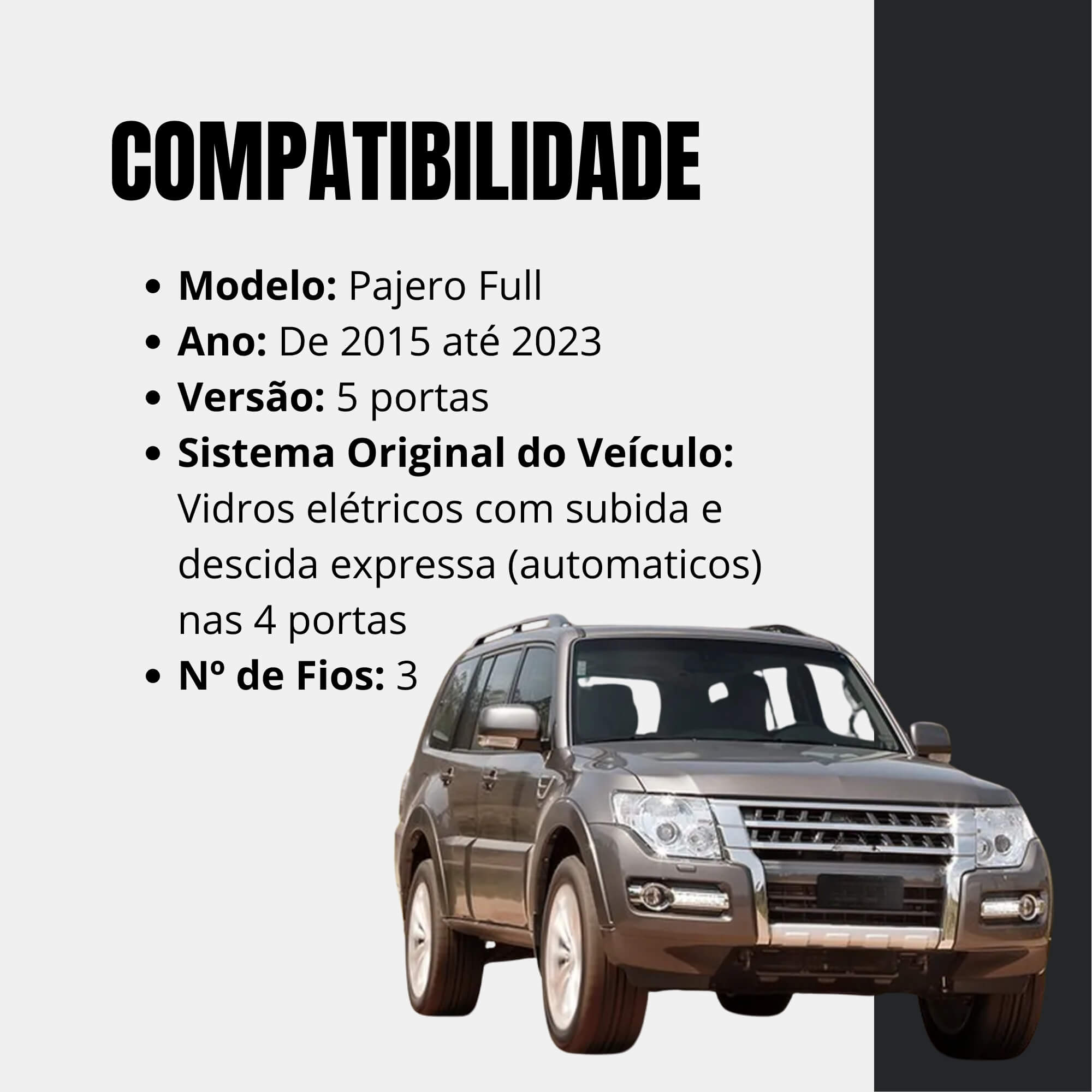 Módulo Automação de Vidros Elétricos compatível com Pajero Full 15/23 Tury - PRO4.28LONGN