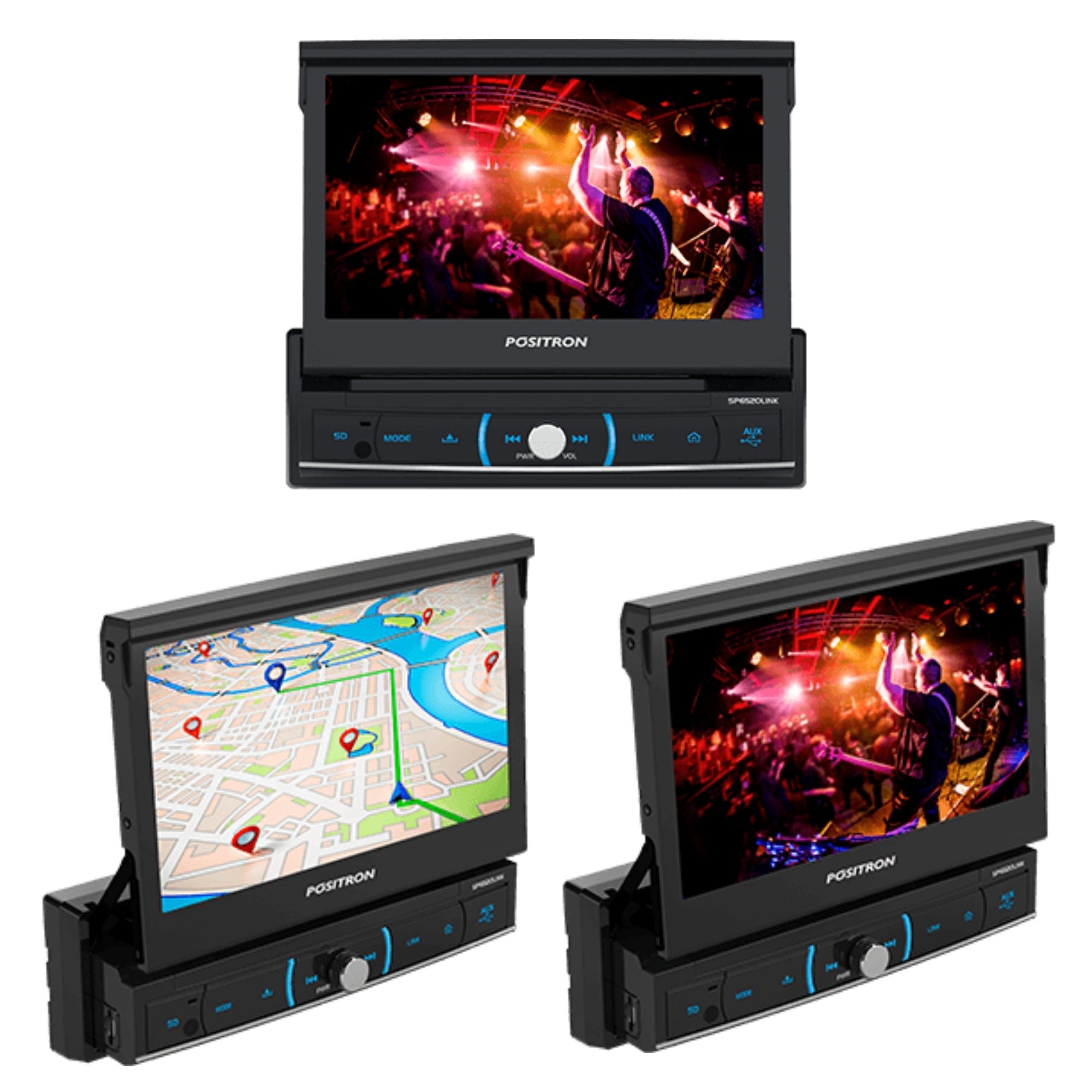Central Multimídia 7" retratil TV/BT/USB/MicroSD/AM/FM/RCA/Espelhamento Positron SP6520 LINK