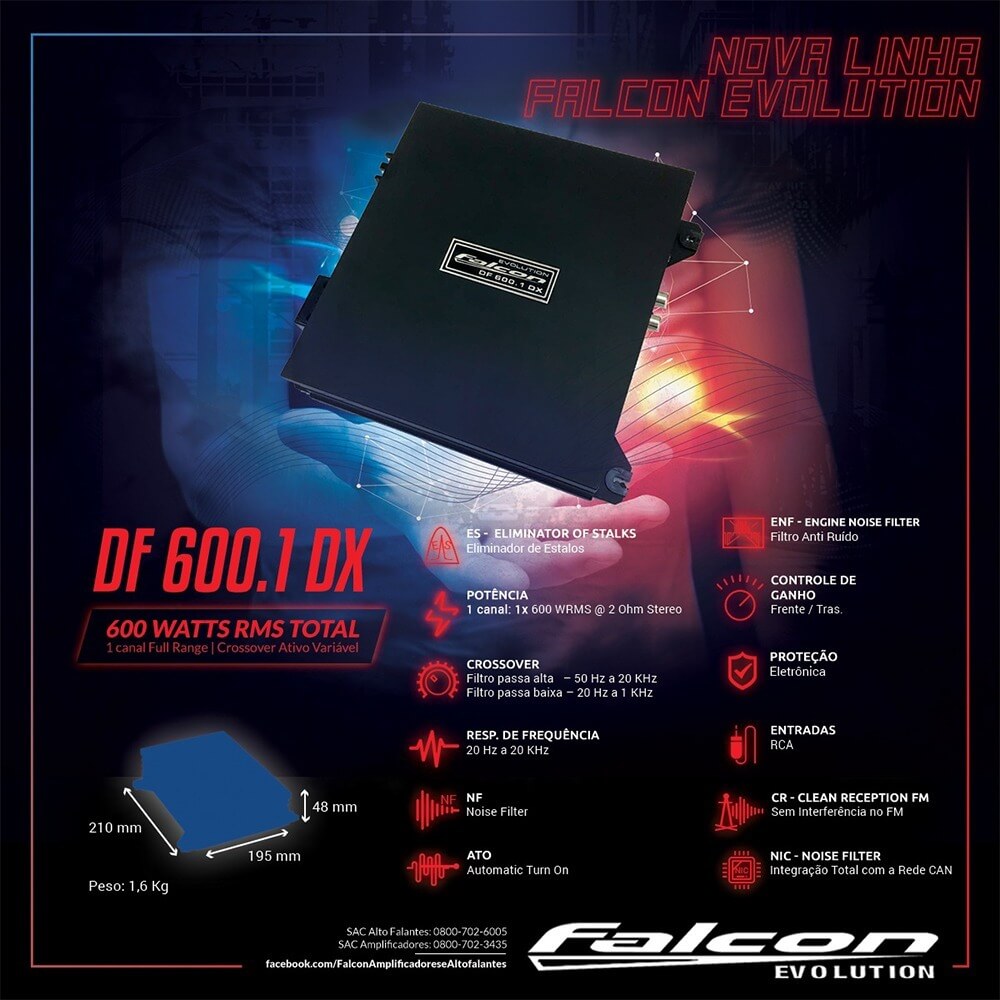 Módulo de Potência Falcon DF600.1DX - 1x600WRMS