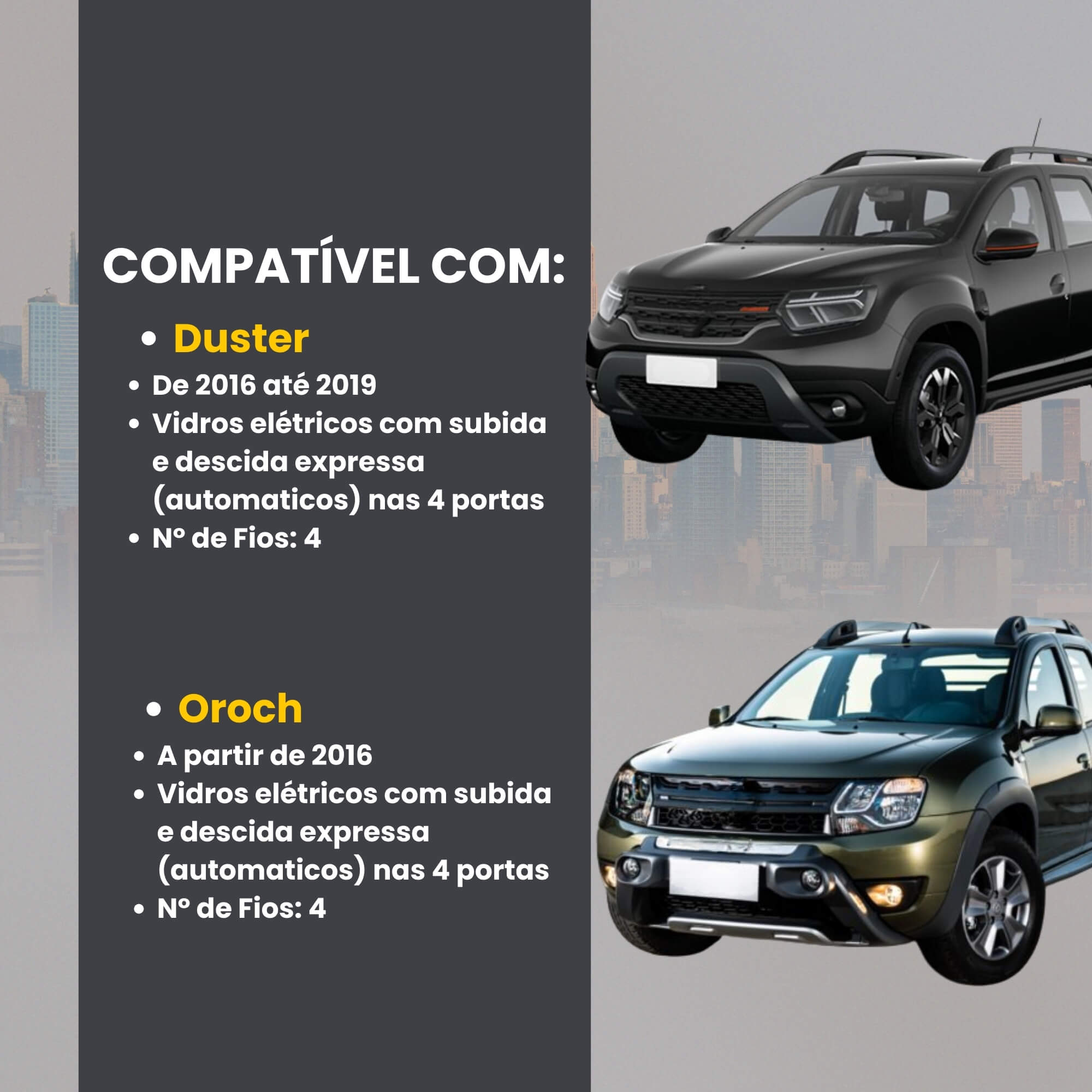 Módulo Automação de Vidros Elétricos compatível c/ Duster e Oroch Tury - PRO1.11DQ