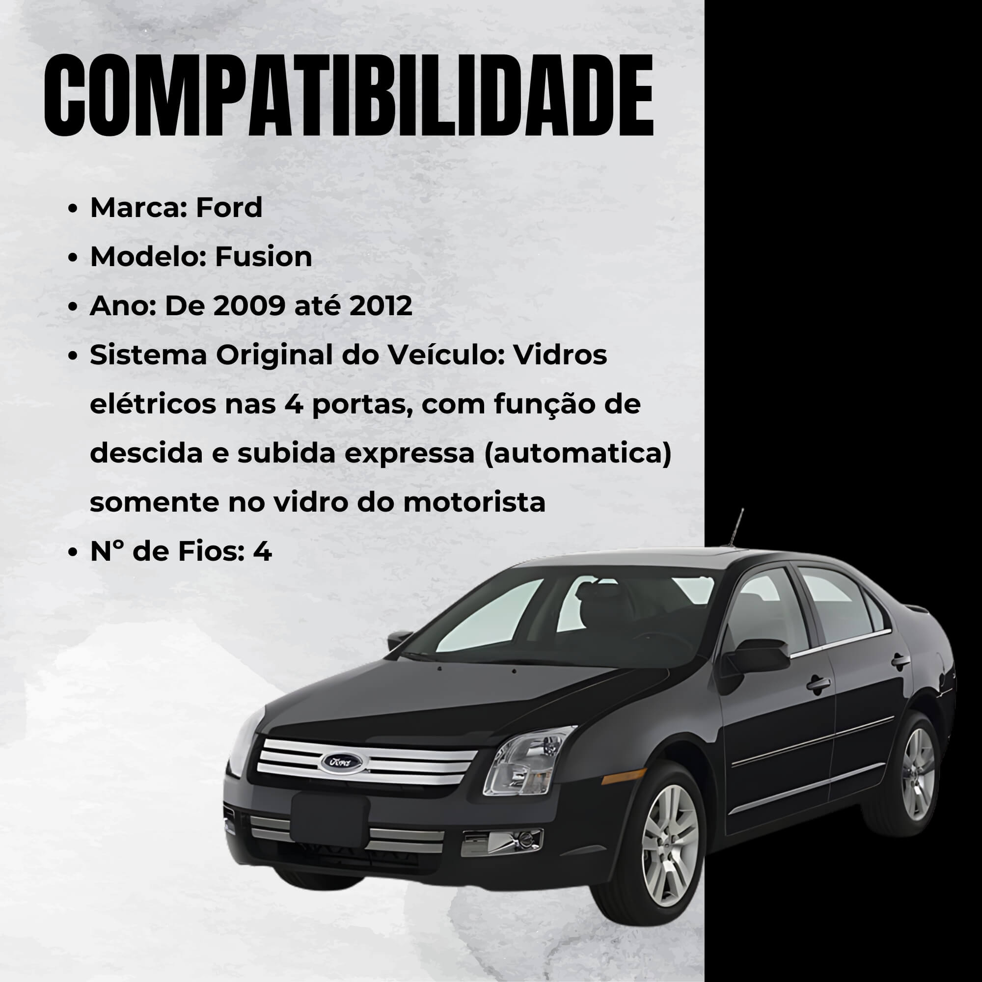 Módulo Automação de Vidro Elétrico compatível com Carro Fusion 2009 a 2012 Tury - PRO4.15DM