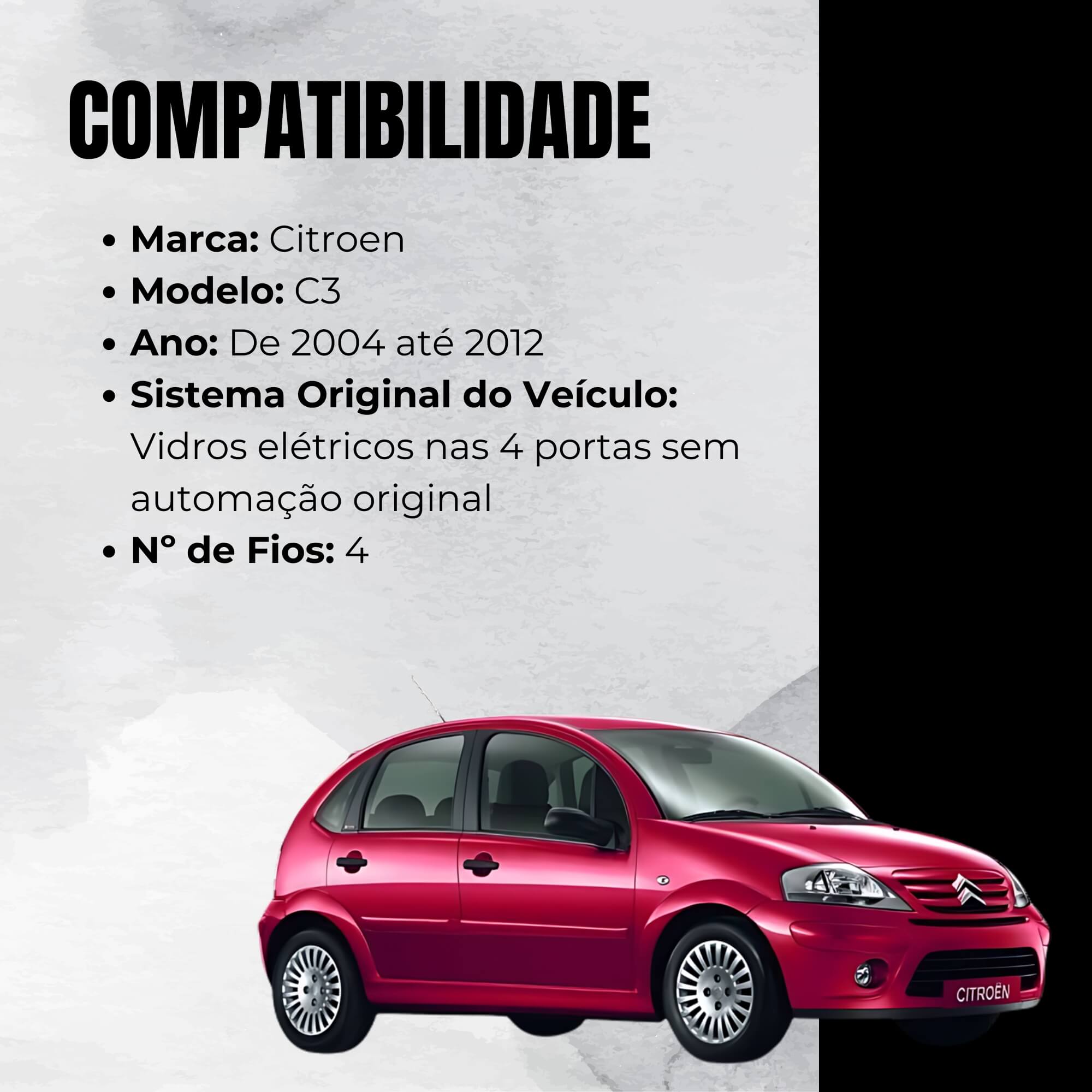 Módulo Automação de Vidros Elétricos compatível com C3 de 2004 a 2012 Tury - PRO4.46DN