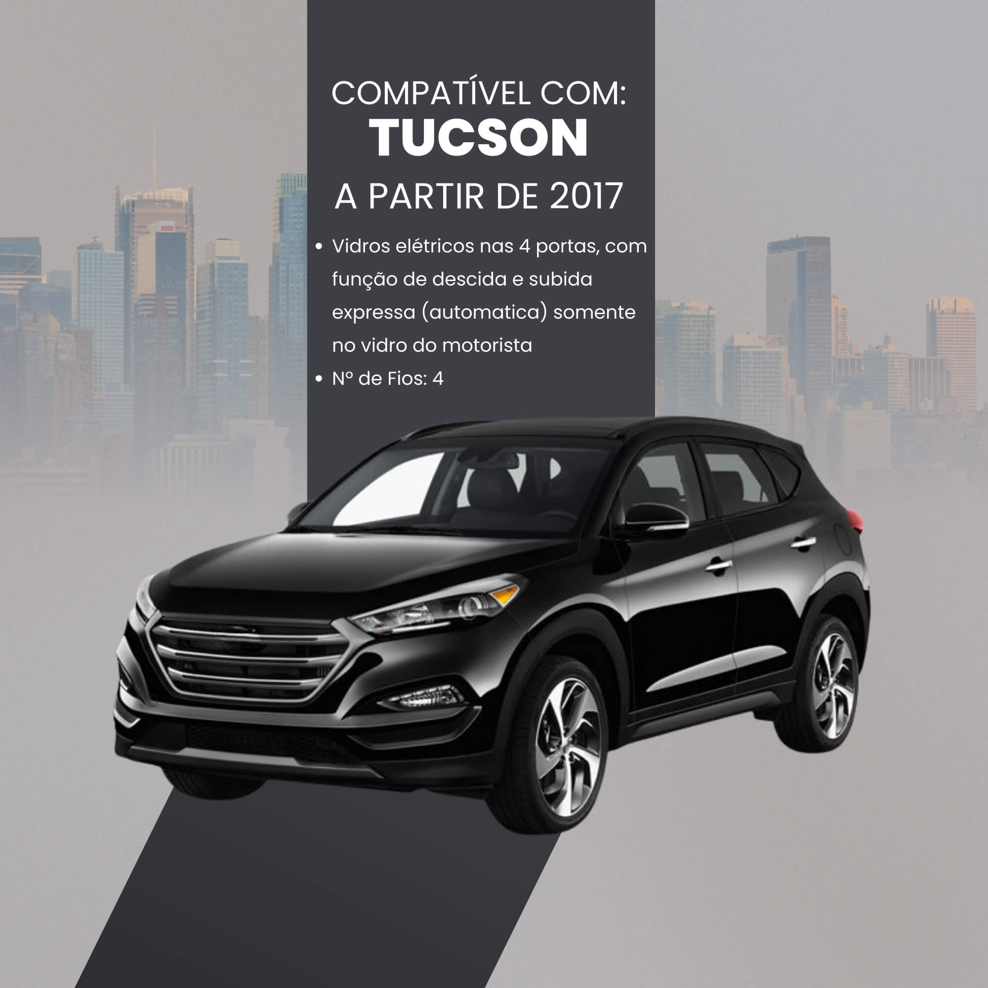 Módulo Automação de Vidros Elétricos compatível c/ Tucson a partir de 2017 Tury - PRO4.54DY