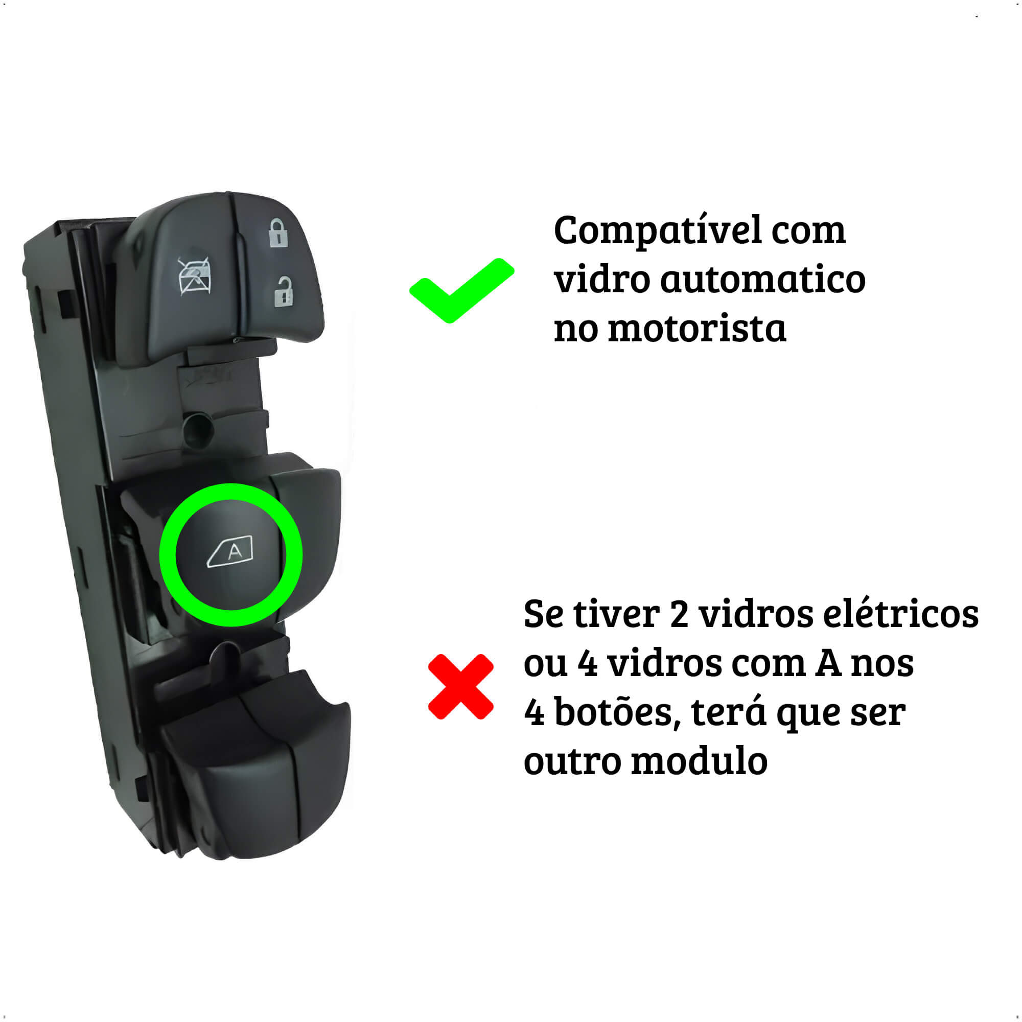 Modulo de Vidro com Anti-esmagamento Hyundai HB20 2012 até 2019 - Tury PRO4.10AN