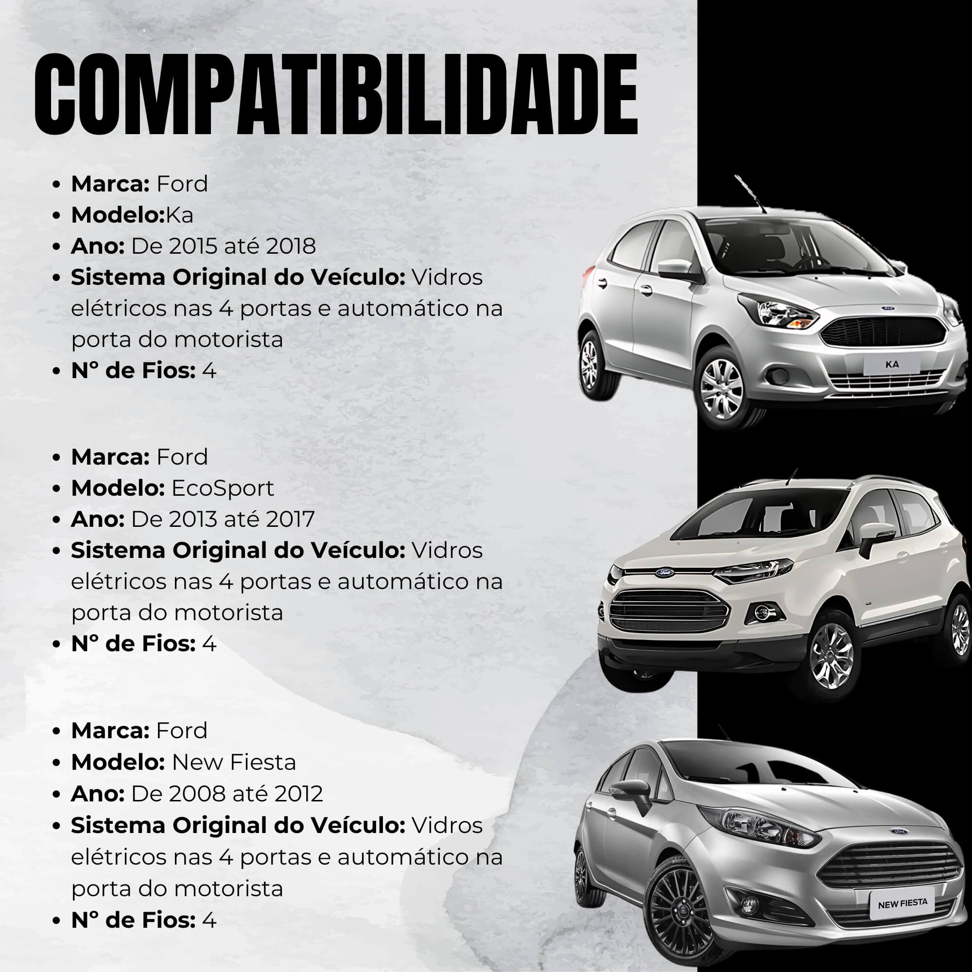 Módulo Vidro Elétrico para Carro Ford Ka, EcoSport e New Fiesta Tury - PRO 4.40AP