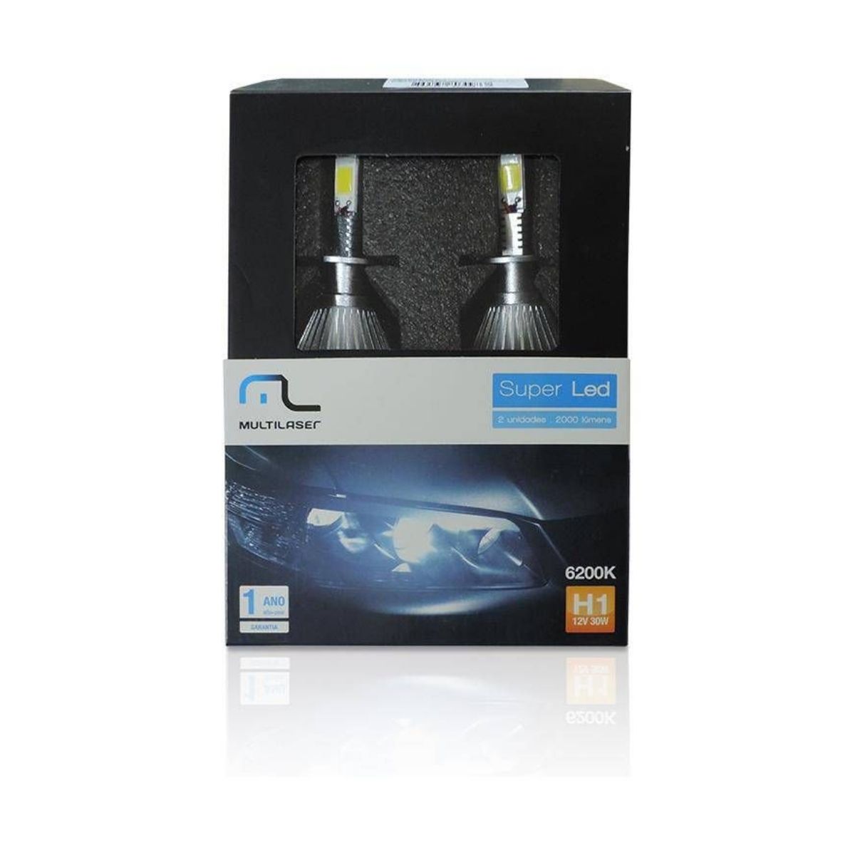 Par de Lâmpadas Super Led Automotiva H1 6200K 2000L Resistente a Água AU832 Multilaser