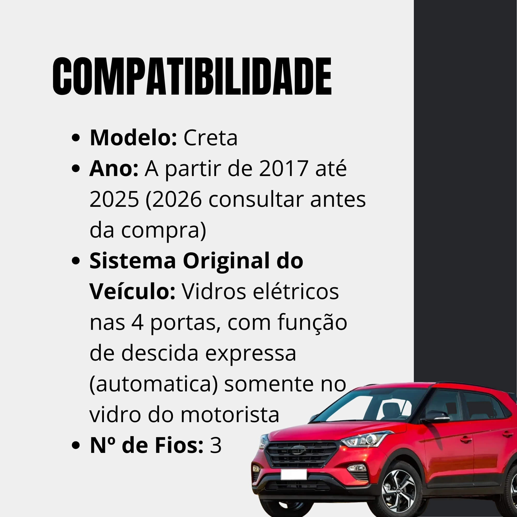 Módulo Automação de Vidros Elétricos Compatível com Creta 2017 a 2024 Tury - PRO4.30EB