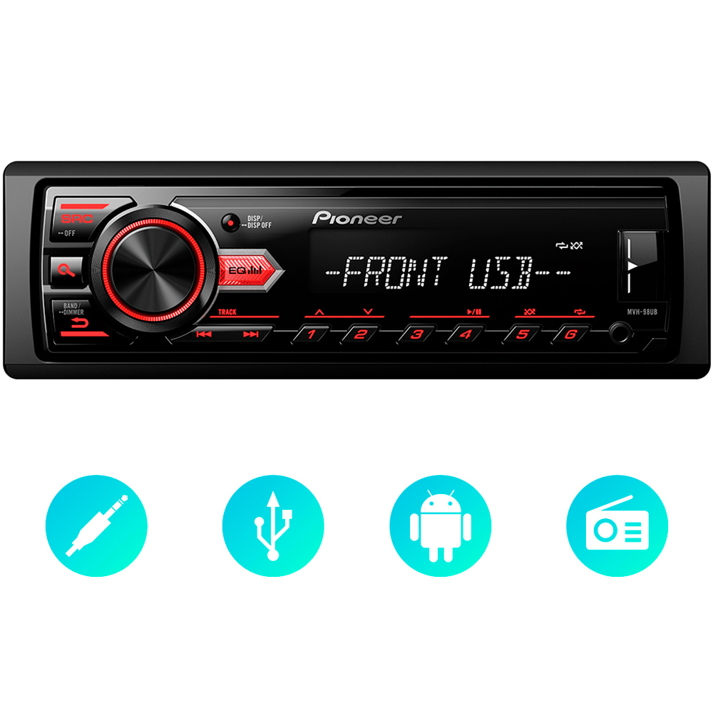 Rádio de Carro Som Automotivo Pioneer MVH-98UB Media Receiver Usb MP3 Auxiliar FM ( Sem Bluetooth)