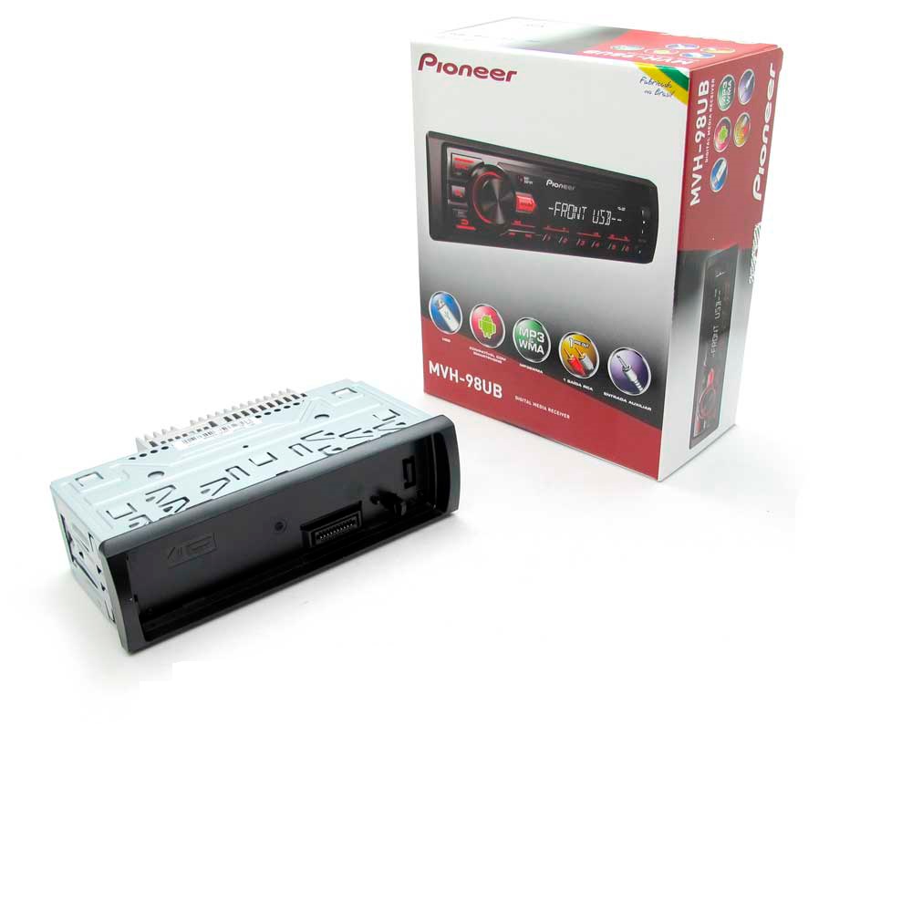 Rádio de Carro Som Automotivo Pioneer MVH-98UB Media Receiver Usb MP3 Auxiliar FM ( Sem Bluetooth)
