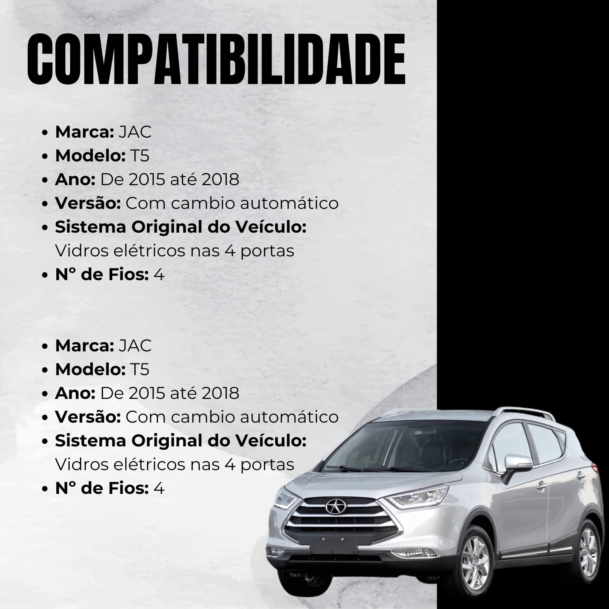 Módulo Automação de Vidros Elétricos compatível com Jac T5 de 2015 a 2018 Tury - PRO4.75ED