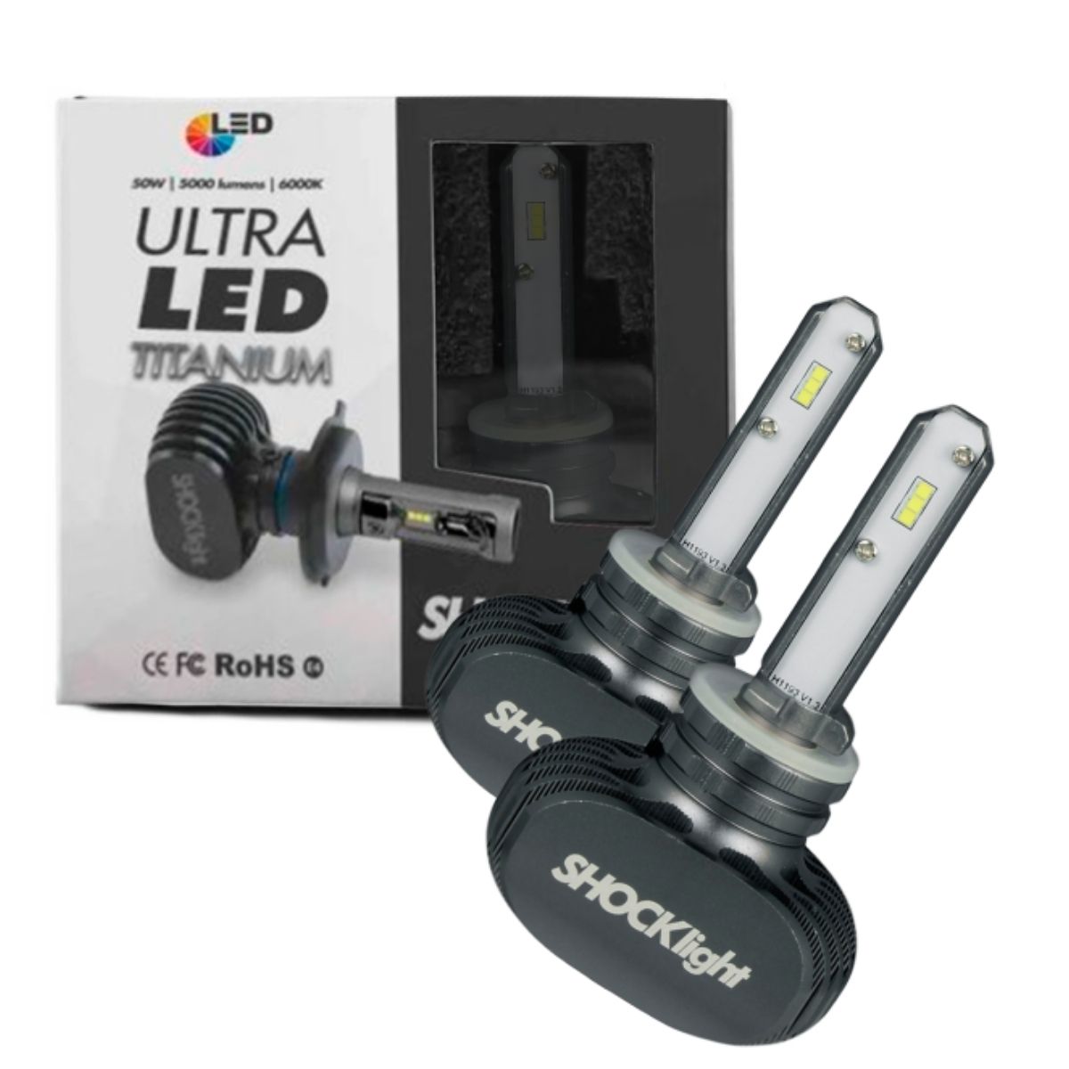 Par de Lâmpadas Super Led Ultraled Titanium H27 6000K 12V 50W 5000 Lumens Shocklight - SLL-60027