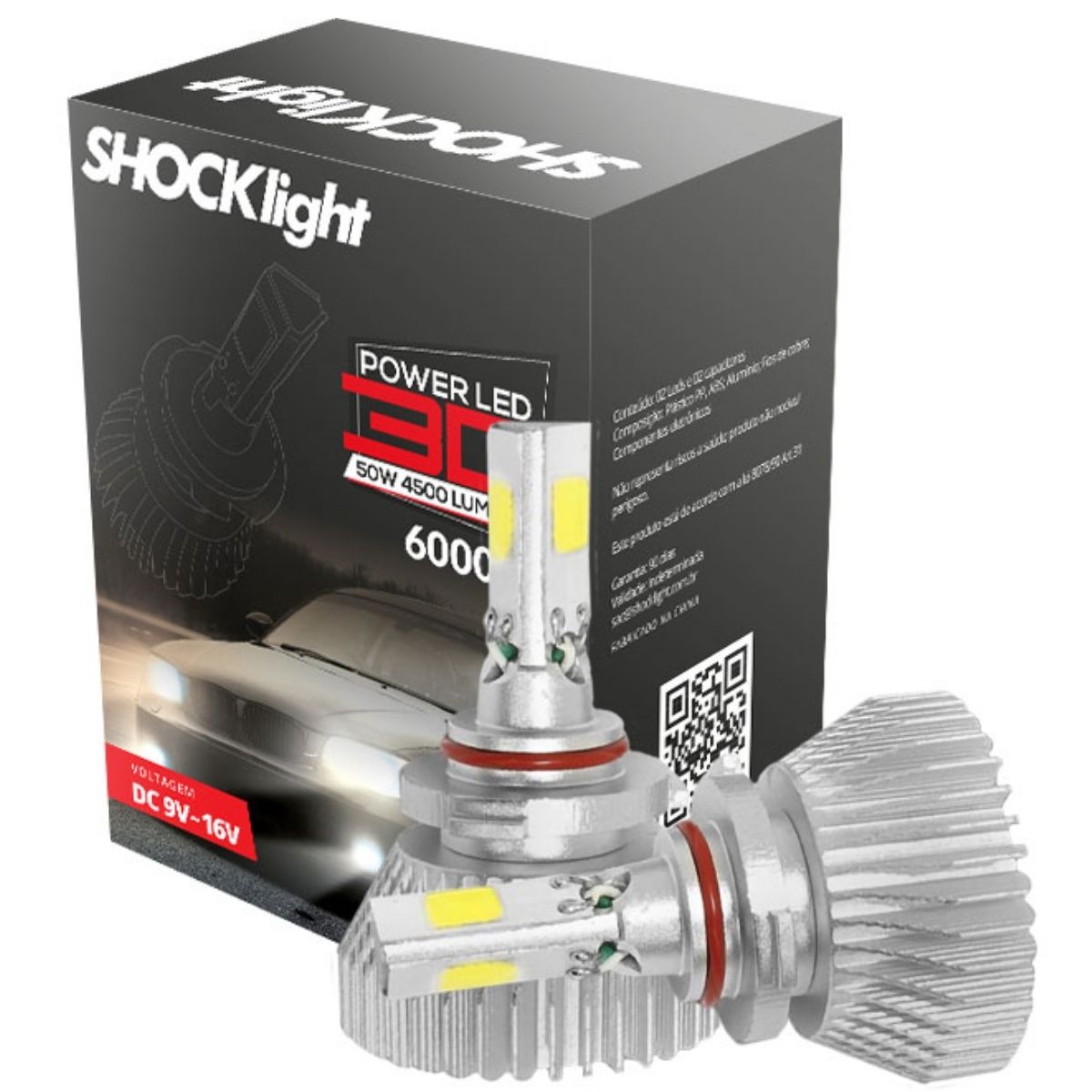 Lâmpada Super Led Shocklight - HB4 50W 6000K 4500 Lumens 3D 9006 SLL-29006
