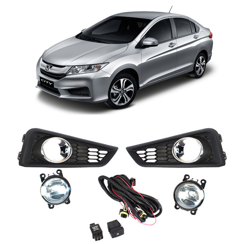Kit Faról Milha Honda New City 2015 até 2017 Chave Original com Grade Shocklight - SL-111410I