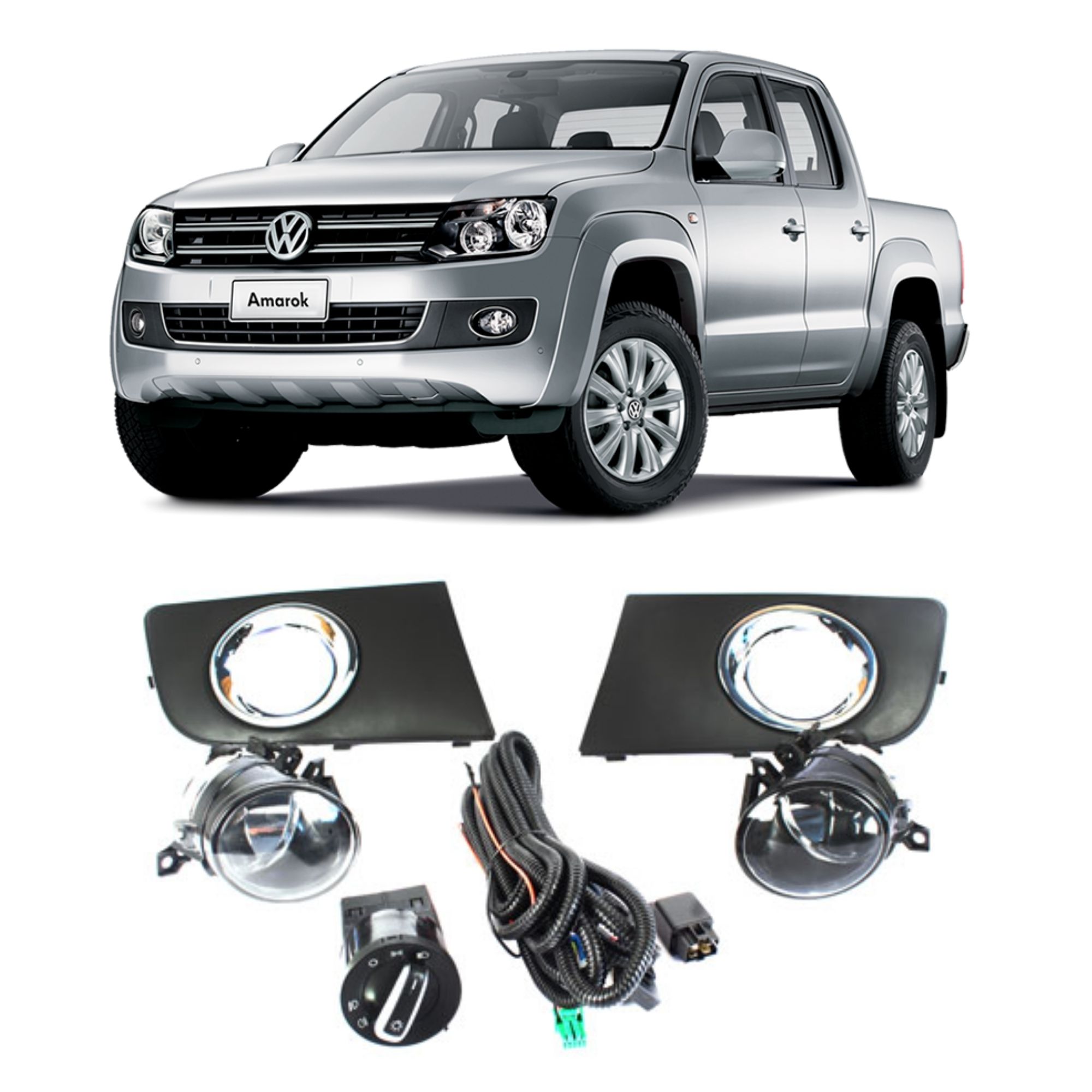 Kit Faról Milha Volkswagen Amarok 2010 - 2014 Botão Redondo Modelo Original Shocklight SL-260911