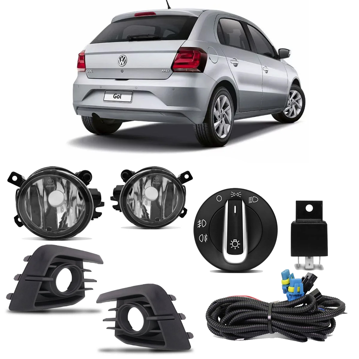 Kit Faról Milha Gol G7 Com Grade Preta Int Original  Cromado SL-262410 - Shocklight