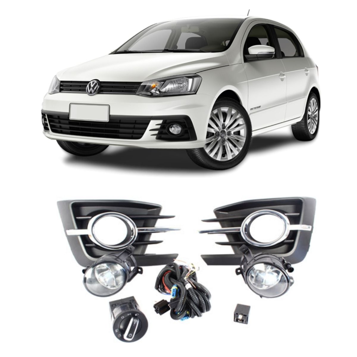 Kit Faról Milha Shocklight Gol/Voyage G7 2016+ c/ grade Cromada Botão Original Cromado SL-262410CR