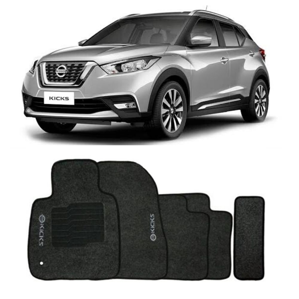 Jogo de Tapetes Carpete Nissan Kicks 2016 2017 2018 2019 Preto Requinte N01040