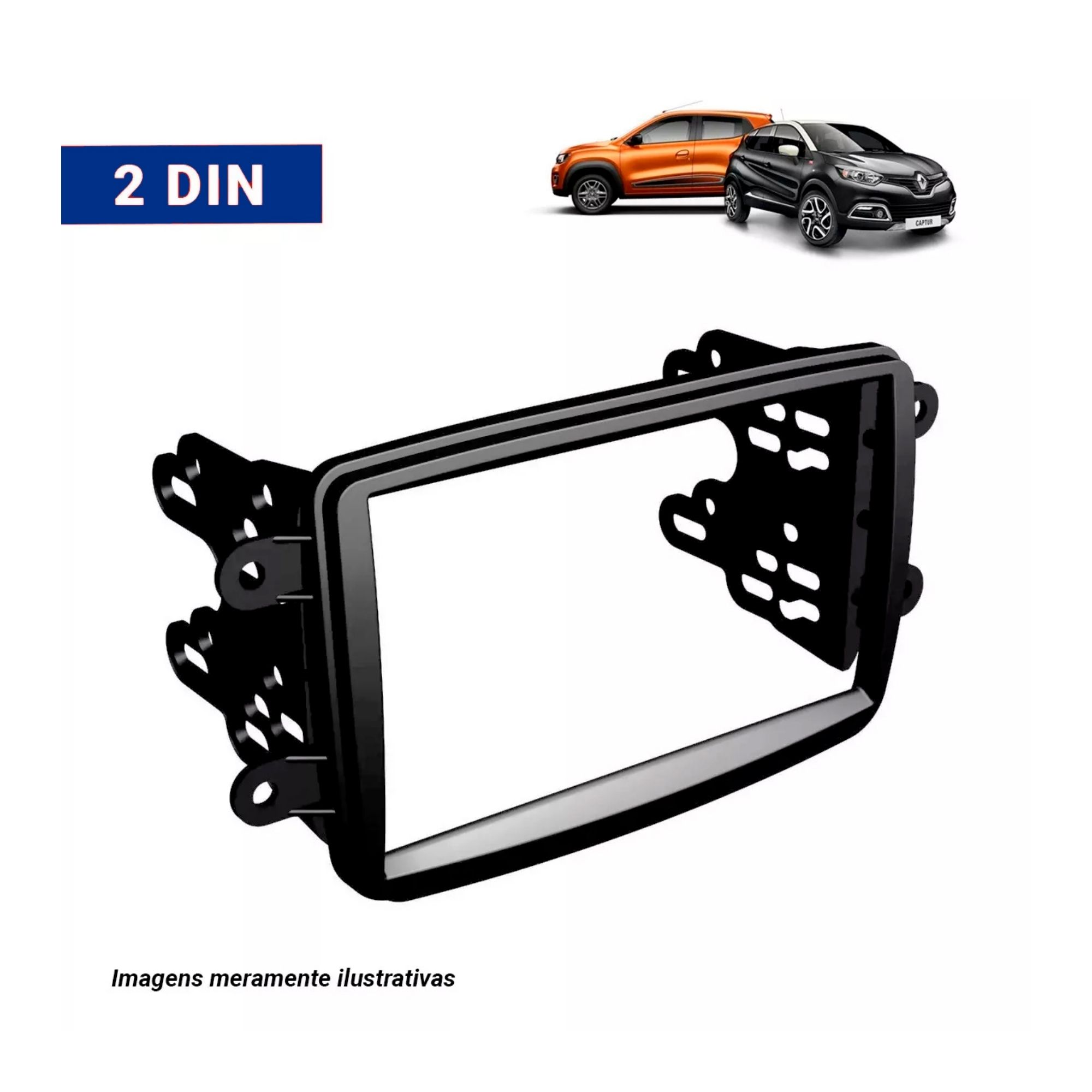 Moldura 2 Din Duster Sandero Logan Captur Kwid  2011 até 2020 Black Pianno CH Expex - EPX323