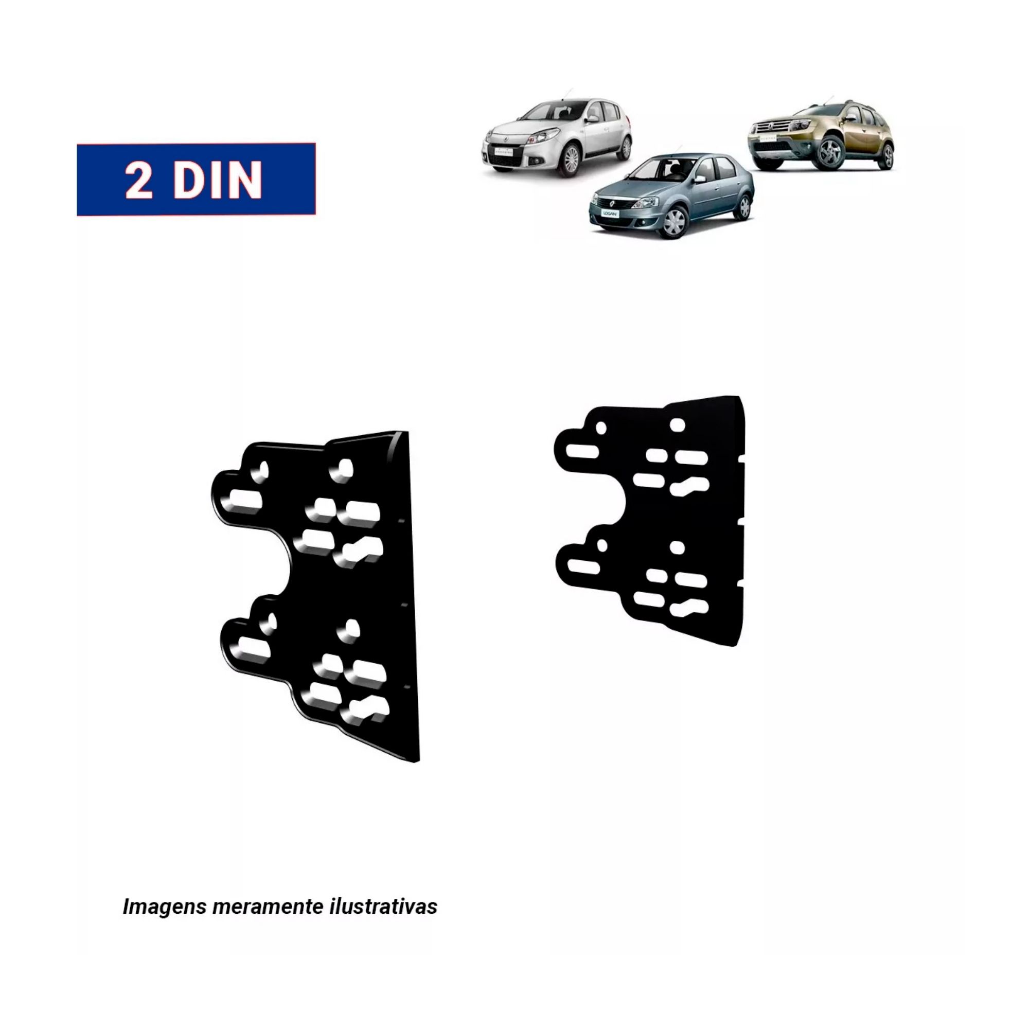 Moldura 2 Din Duster Sandero Logan Captur Kwid  2011 até 2020 Black Pianno CH Expex - EPX323
