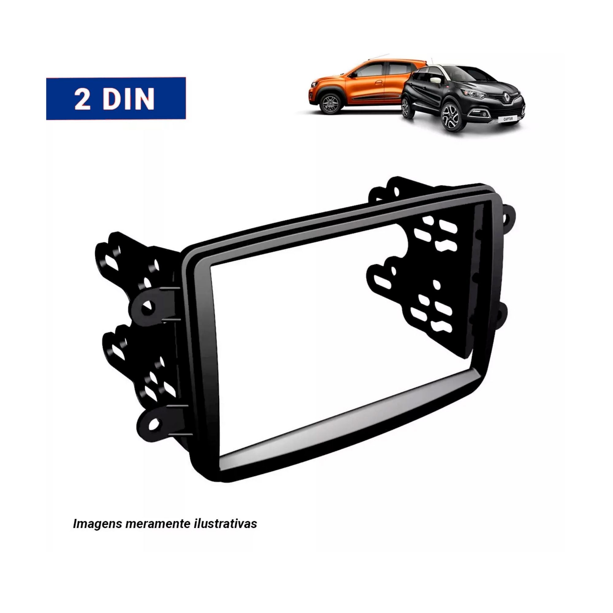 Moldura 2 Din Duster Sandero Logan Captur Kwid  2011 até 2020 Black Pianno CH Expex - EPX323