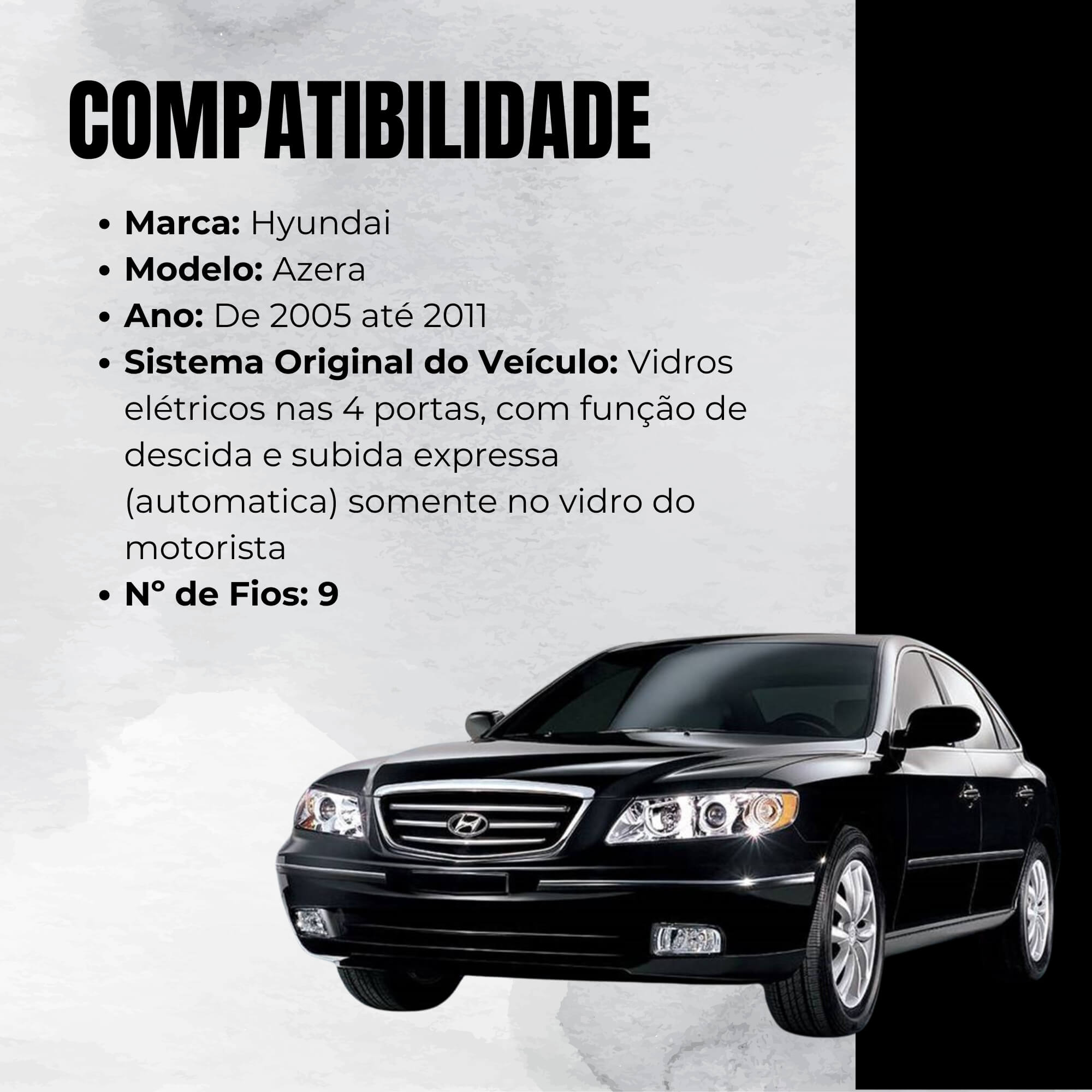 Módulo Automação de Vidros Elétricos compatível com Azera de 2005 até 2011 Tury - PRO4.61LONGO